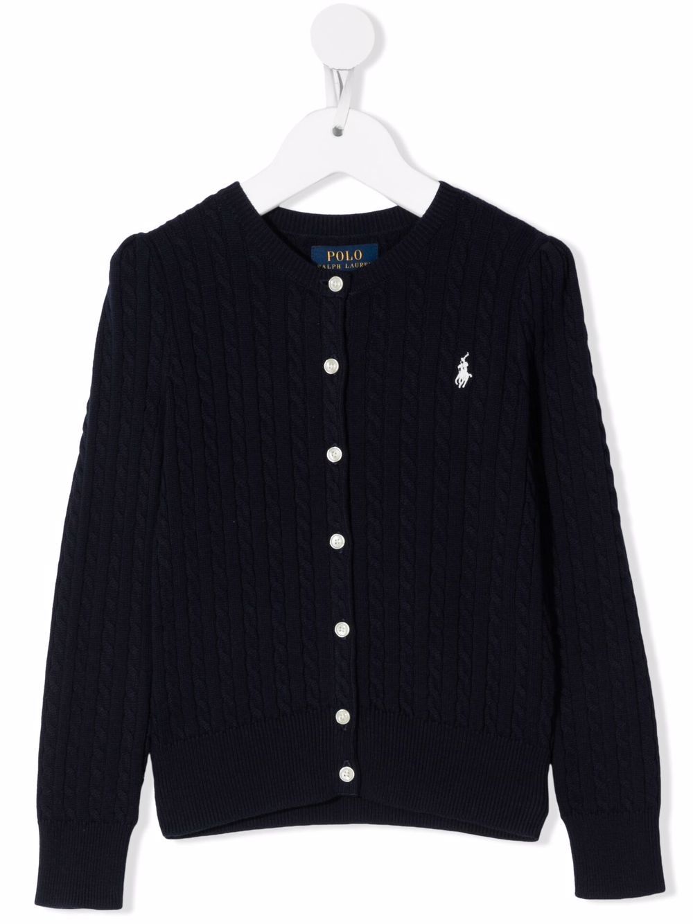 POLO RALPH LAUREN KIDS logo刺绣粗绞花针织开衫 - 蓝色