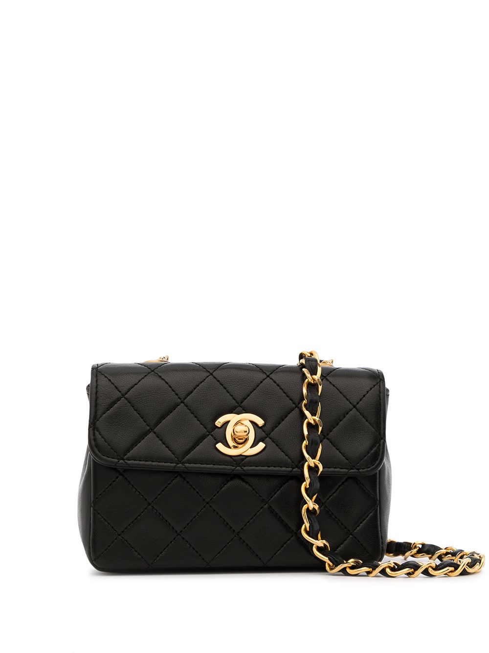 CHANEL Pre-Owned 菱纹绗缝迷你斜挎包（1990年代典藏款） - 黑色