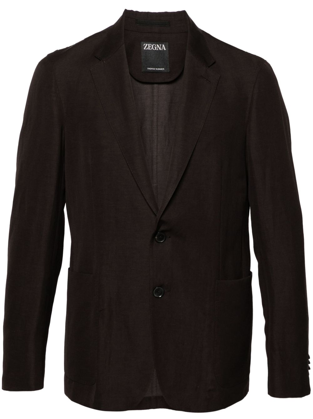 Zegna 梯形翻领单排扣西装夹克 - 褐色