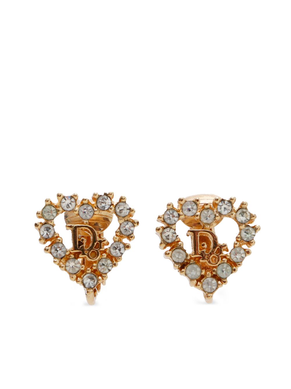 Christian Dior Pre-Owned 心形水钻缀饰夹扣式耳环（典藏款） - 金色