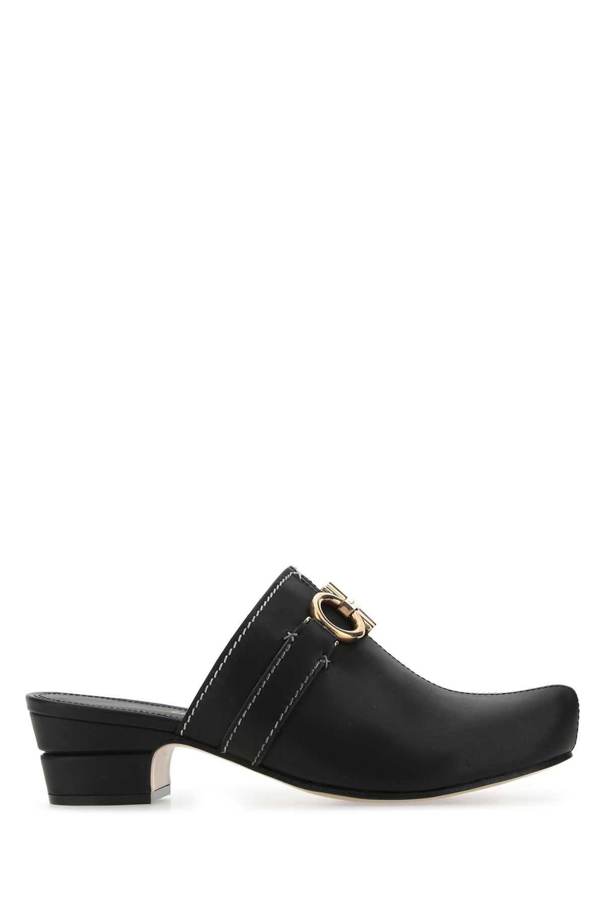 Ferragamo黑色皮革Phobos穆勒鞋