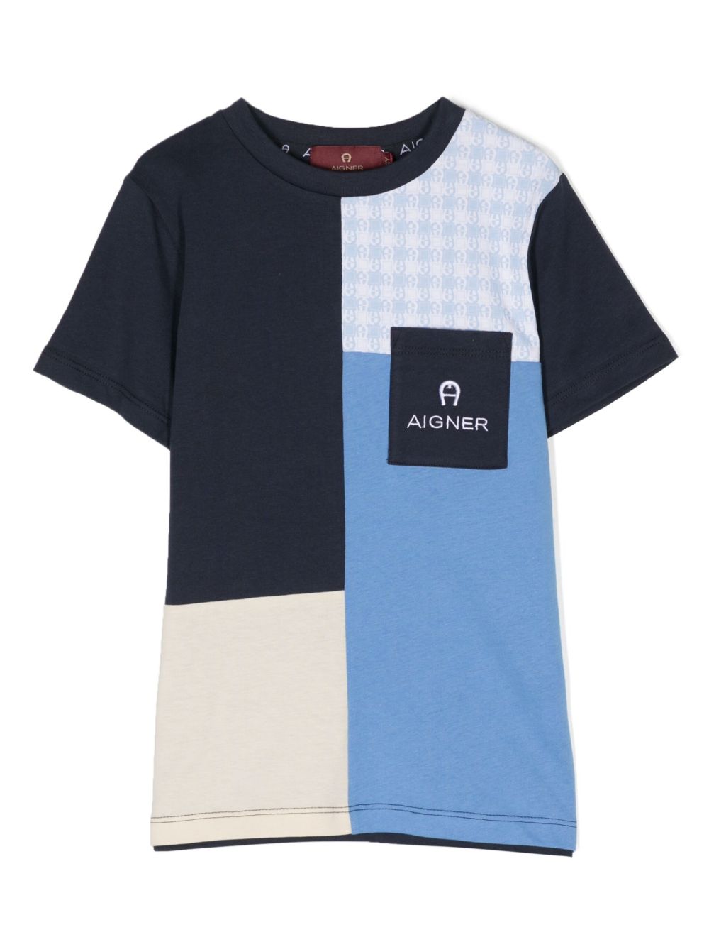 Aigner Kids logo刺绣拼色棉T恤 - 彩色