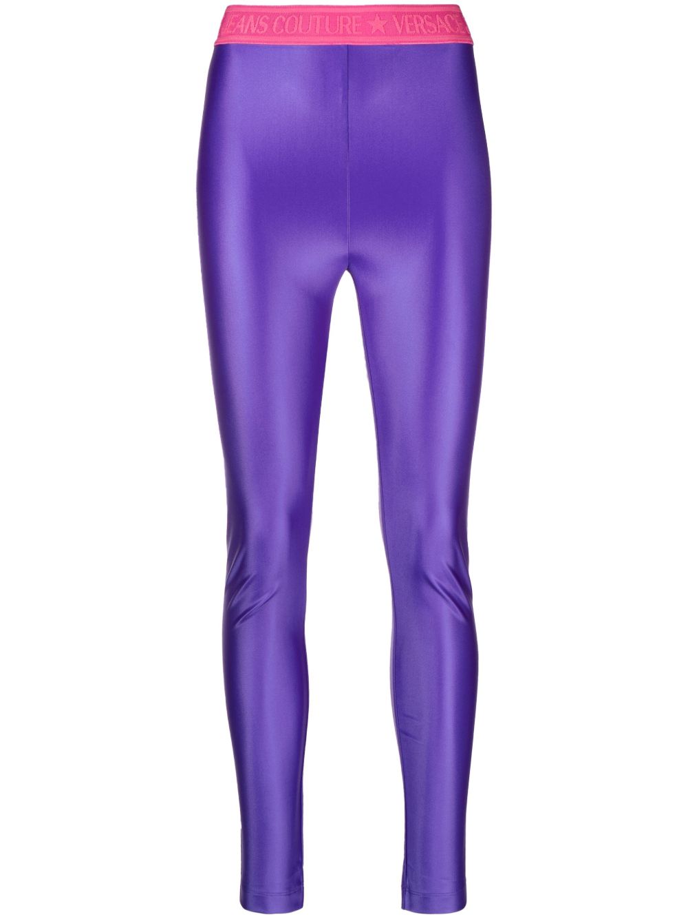 Versace Jeans Couture logo裤腰涂层打底裤 - 紫色
