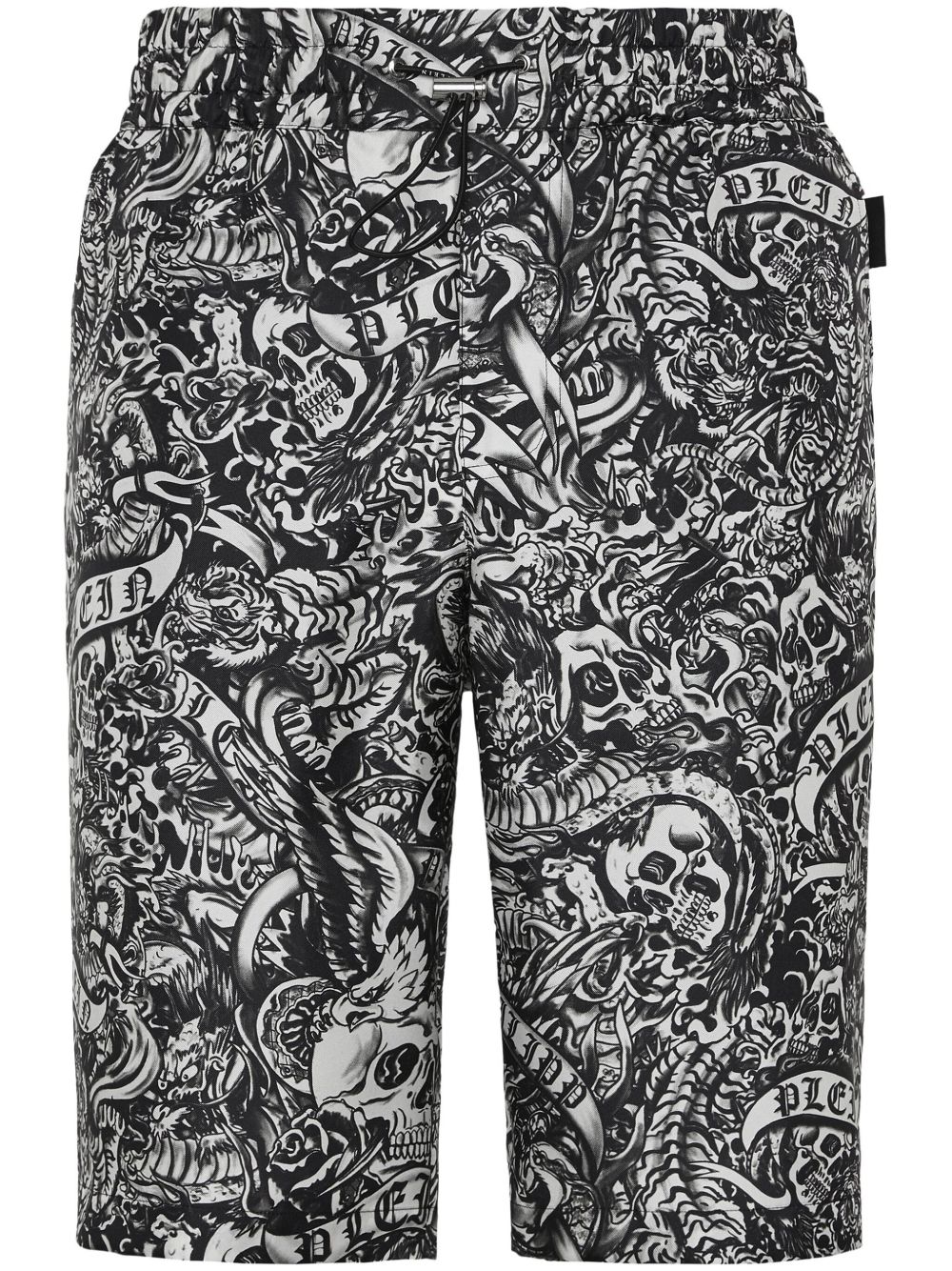 Philipp Plein 刺青印花真丝短裤 - 黑色
