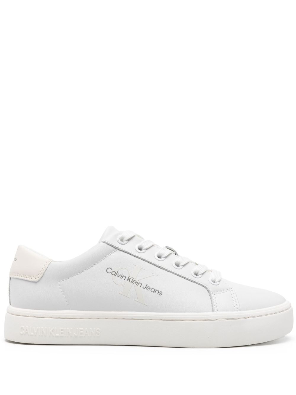 Calvin Klein Jeans logo压纹皮质运动鞋 - 白色