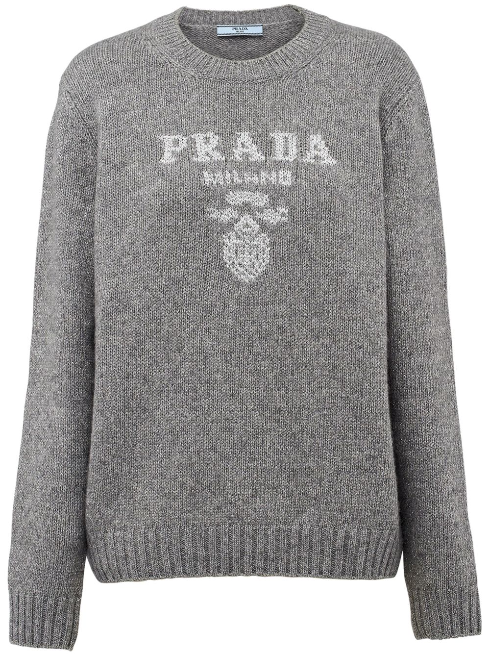Prada logo嵌花金银丝羊绒毛衣 - 灰色