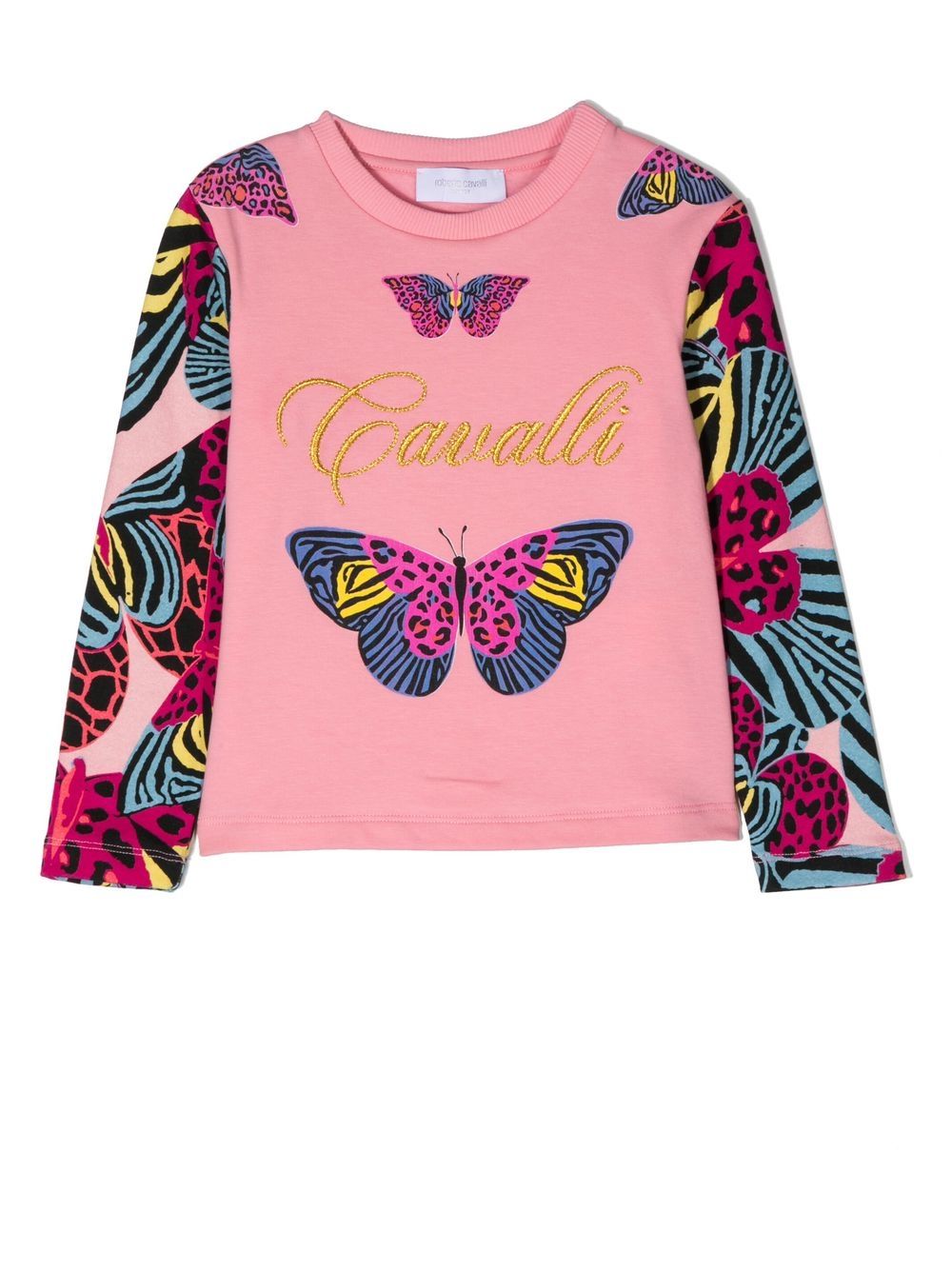 Roberto Cavalli Junior 蝴蝶印花长袖上衣 - 粉色