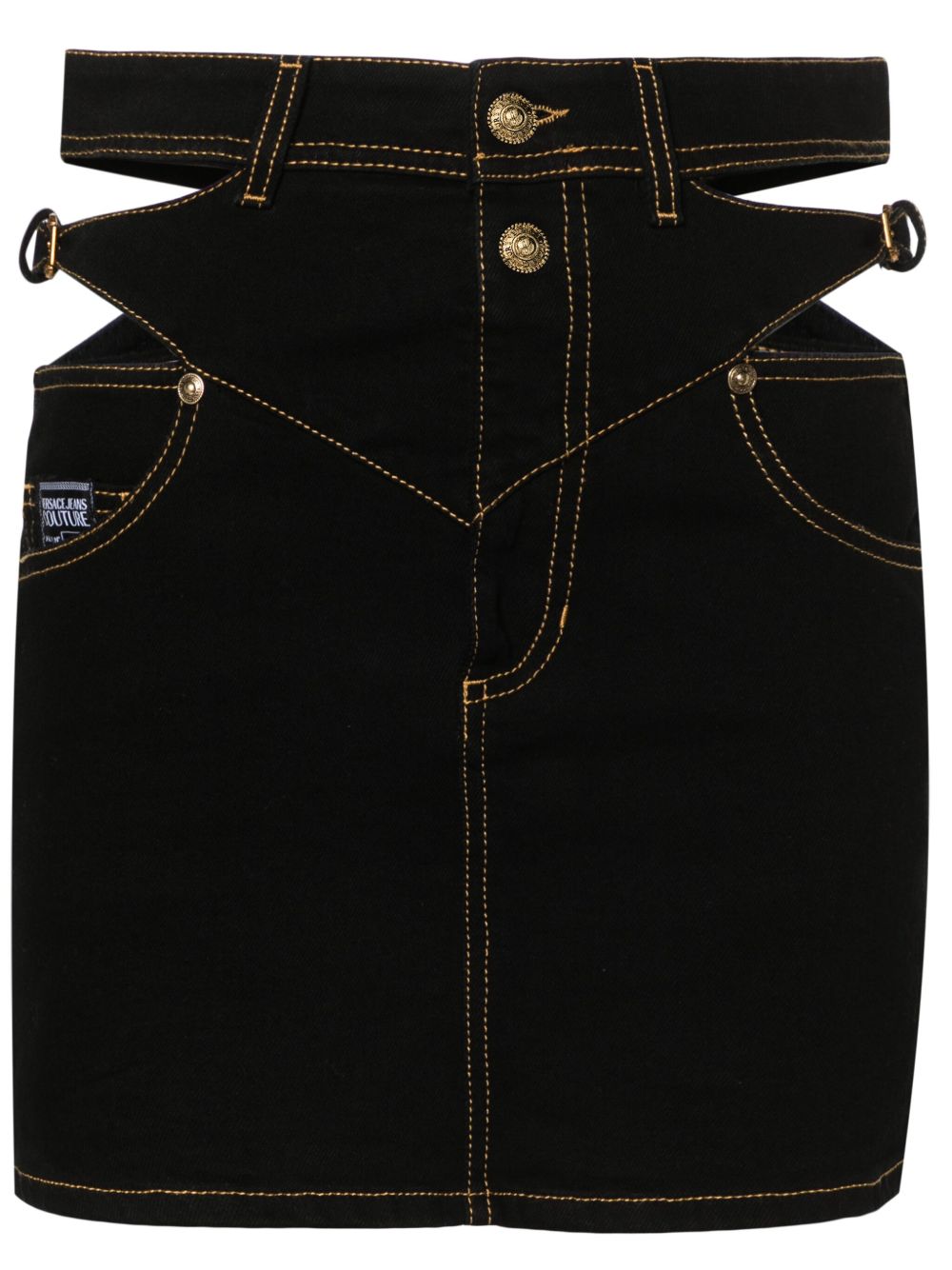 Versace Jeans Couture Baroque 搭扣迷你牛仔半身裙 - 黑色