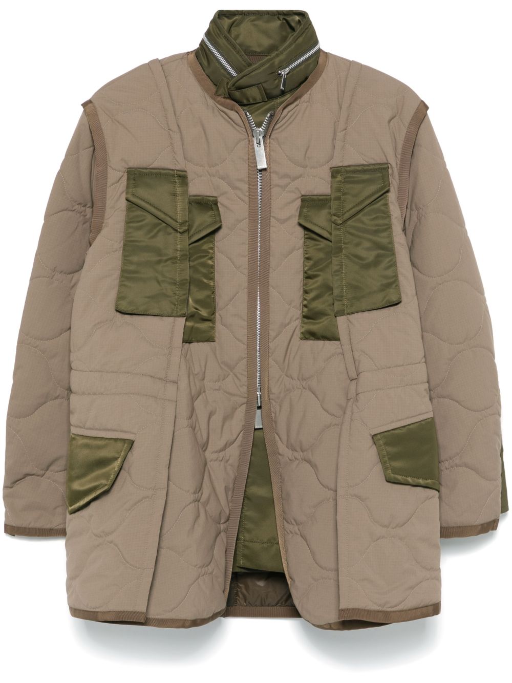 sacai 防撕裂方格布绗缝外套 - 褐色