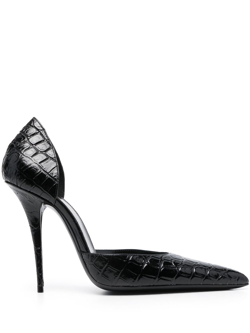 Saint Laurent 仿鳄鱼纹细高跟鞋 - 黑色