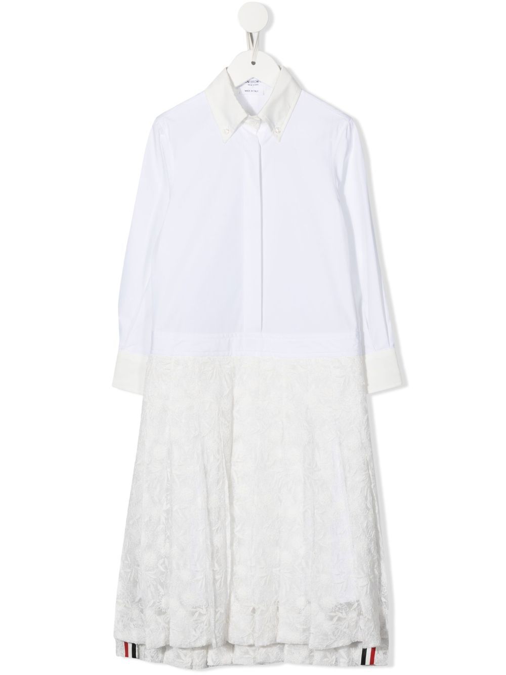 Thom Browne Kids 蕾丝细节衬衫裙 - 白色