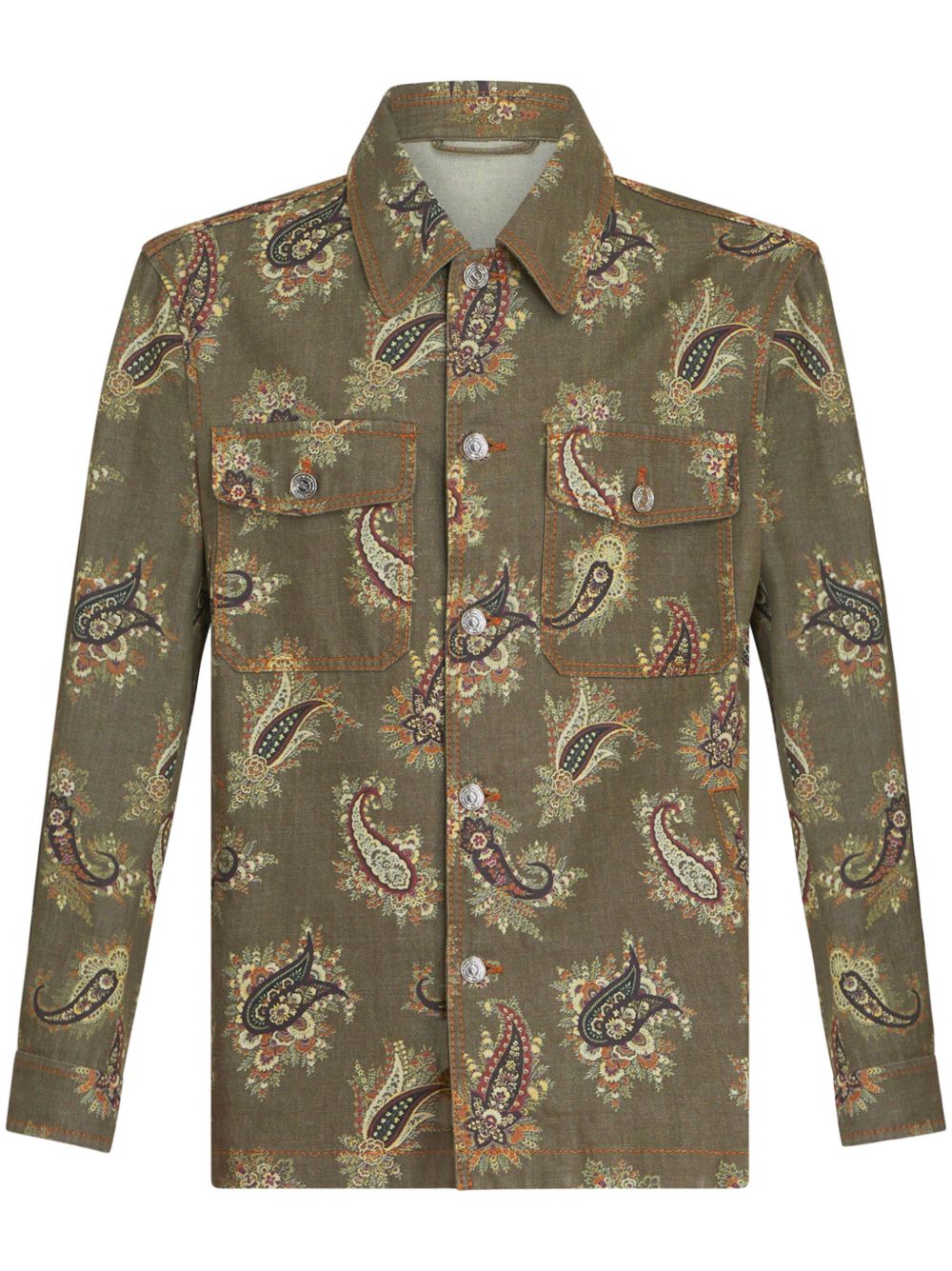 ETRO 佩斯理印花牛仔衬衫式夹克 - 绿色
