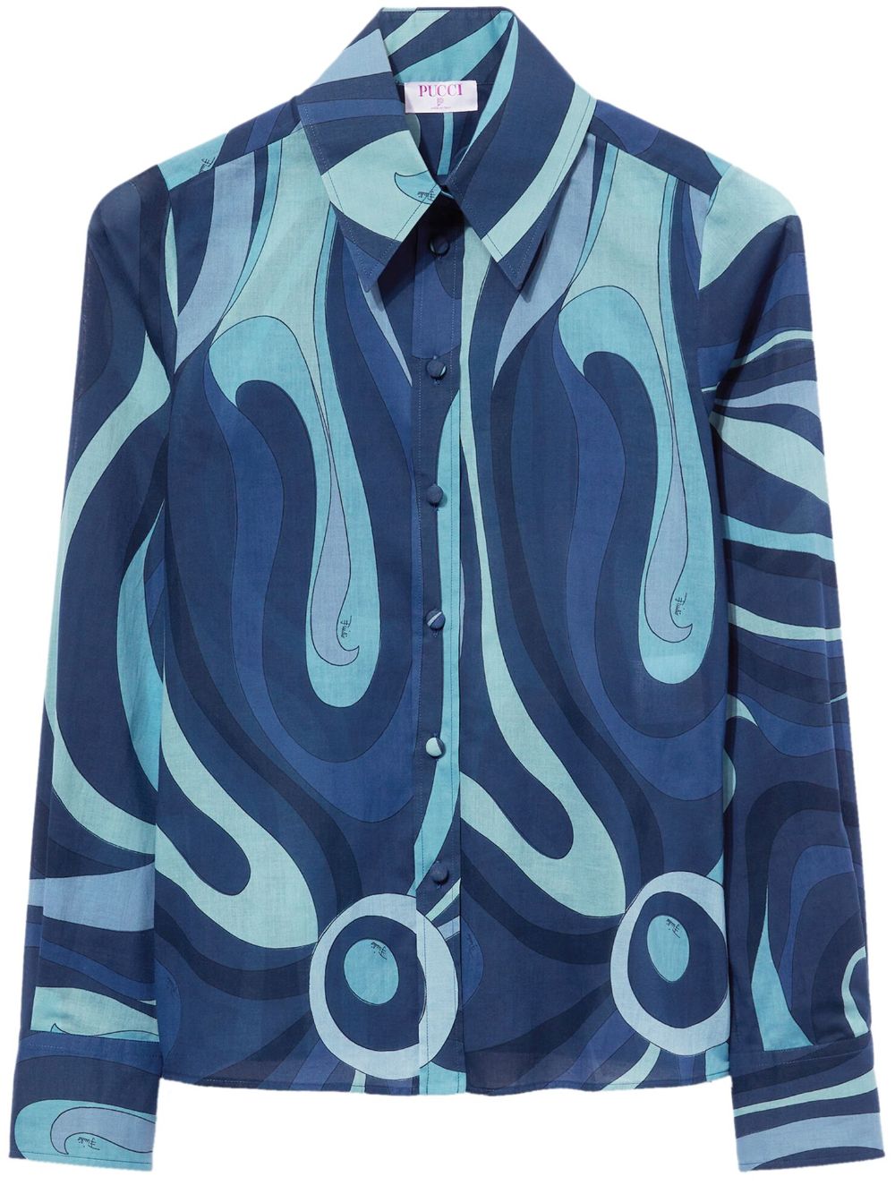 PUCCI 波纹印花棉衬衫 - 蓝色