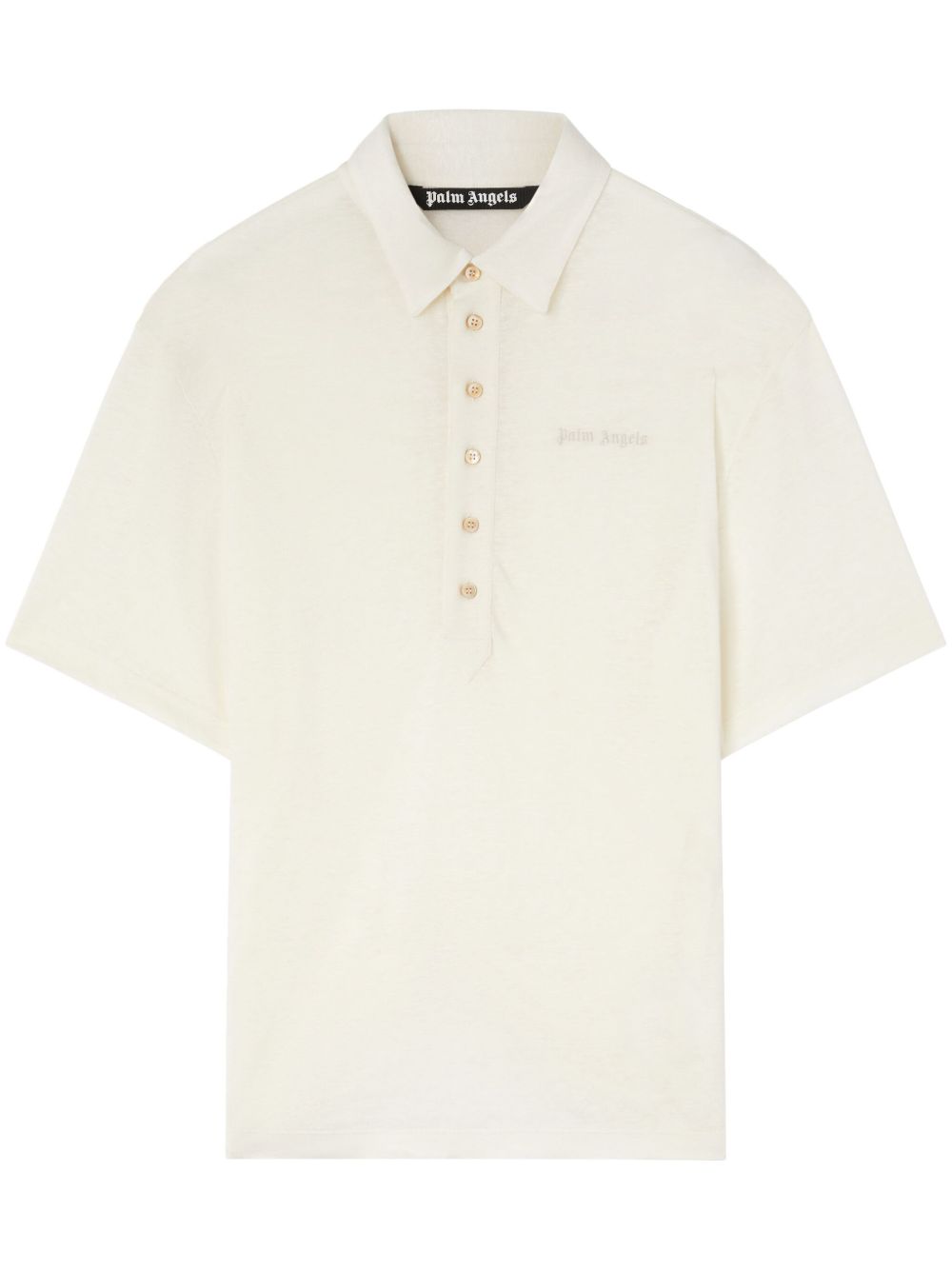 Palm Angels logo刺绣亚麻polo衫 - 白色