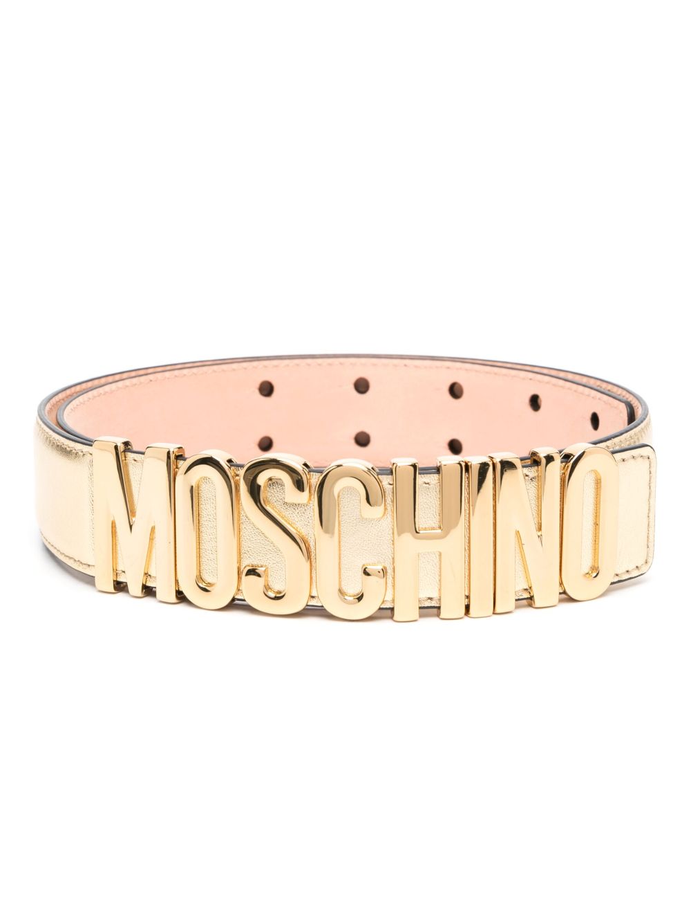 Moschino logo皮质腰带 - 金色