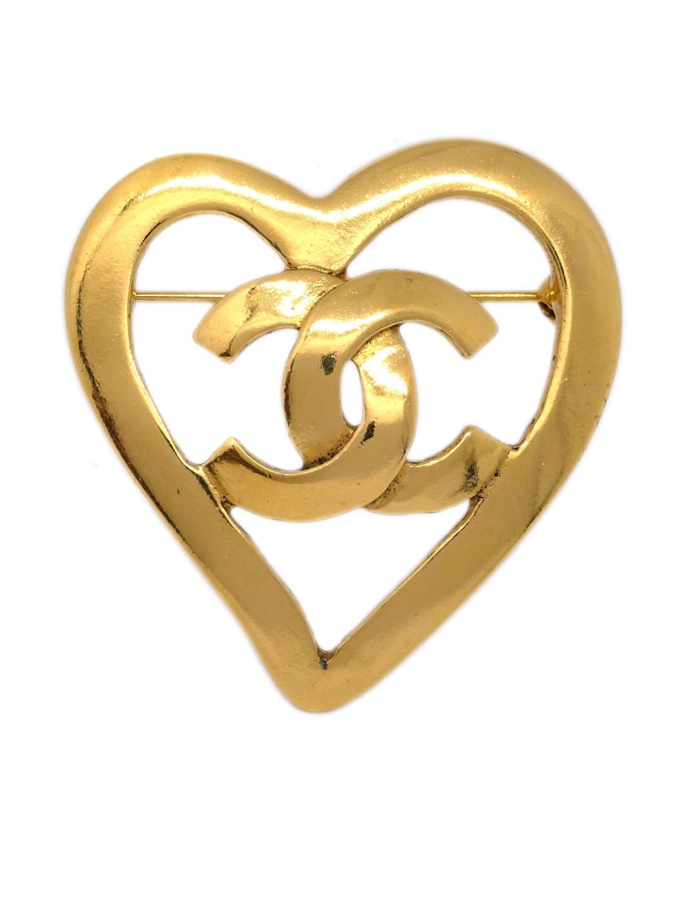 CHANEL Pre-Owned CC Heart 镀金胸针（1995年典藏款） - 金色