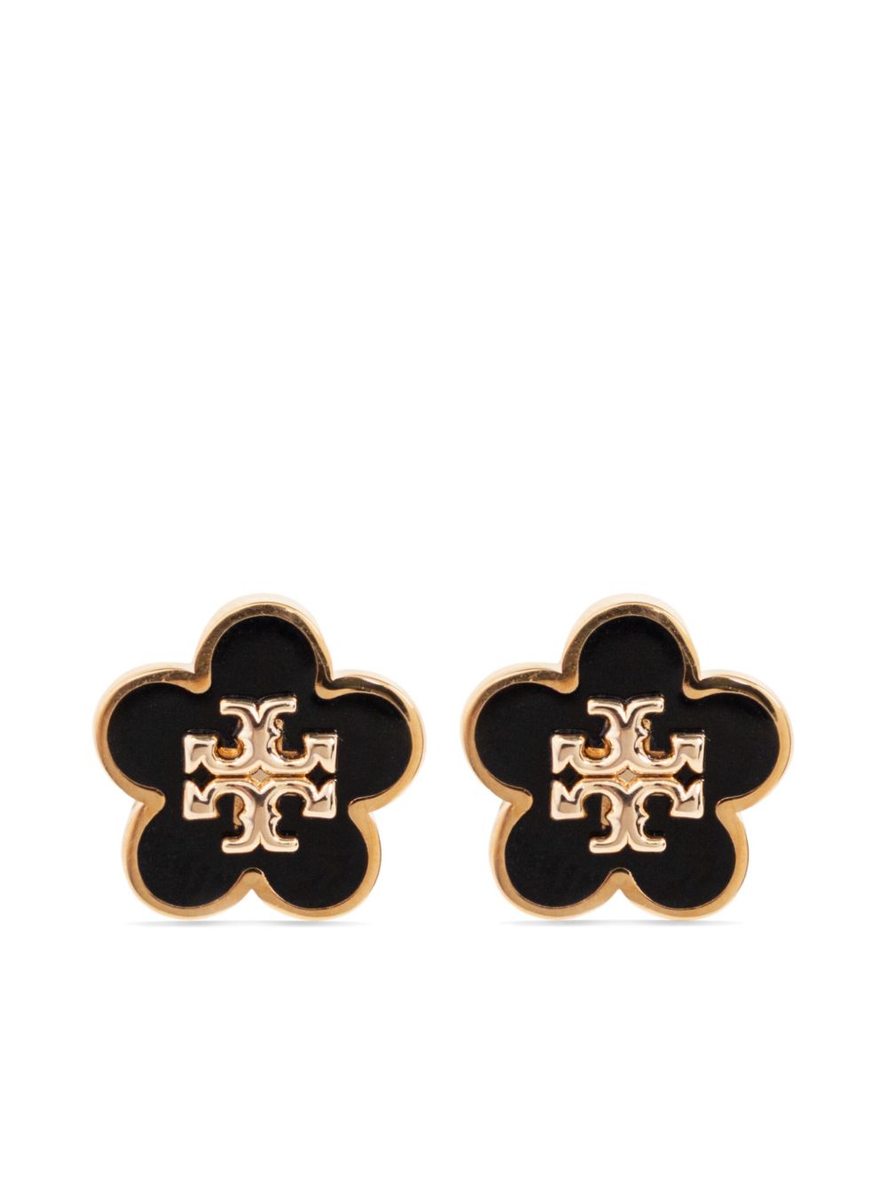 Tory Burch logo雕刻耳环 - 黑色