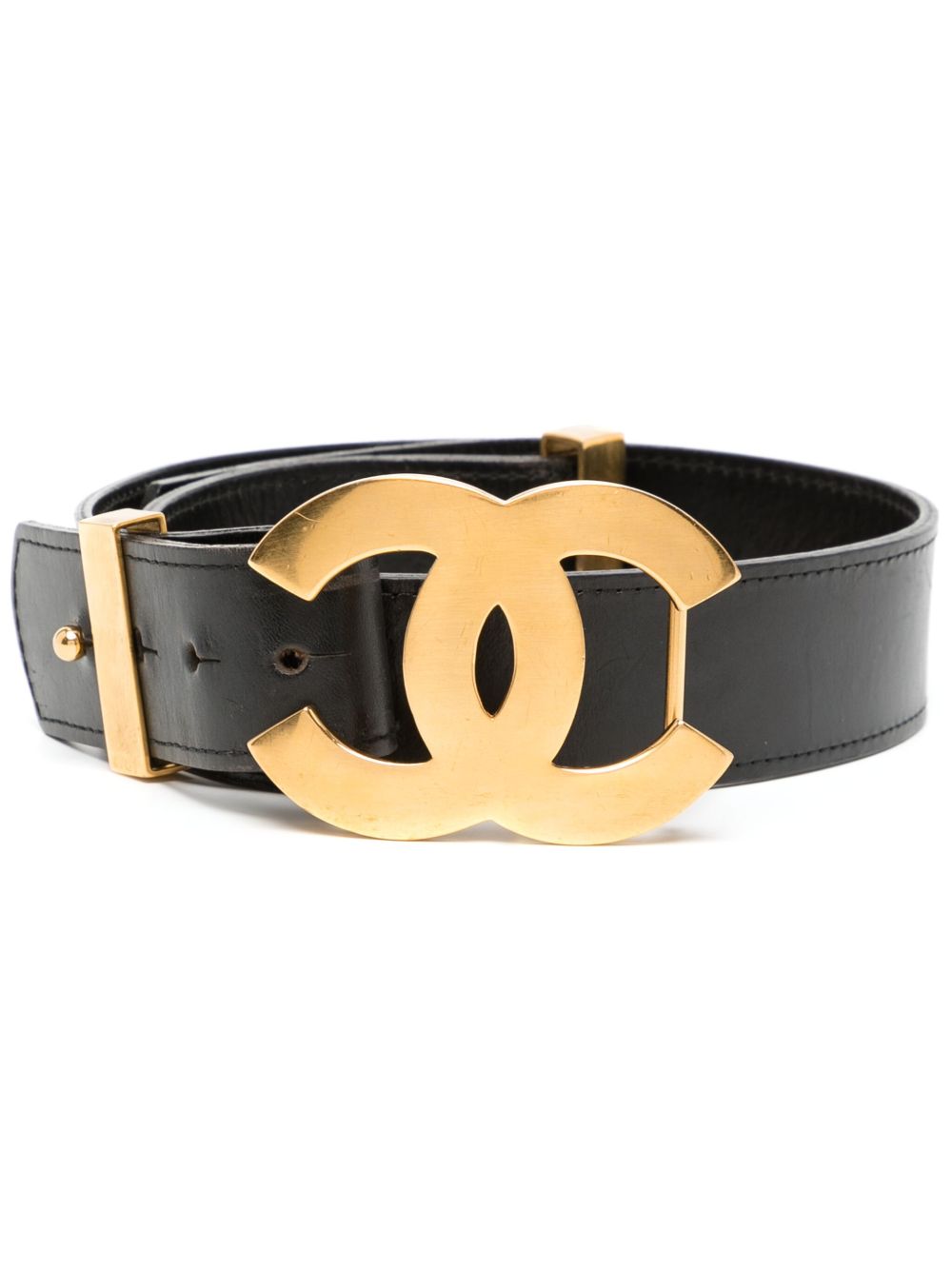 CHANEL Pre-Owned CC 皮质扣环腰带（1996年典藏款） - 黑色