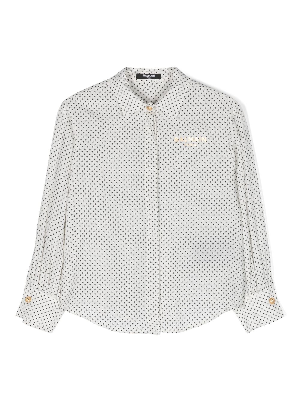 Balmain Kids 几何图案印花绉纱衬衫 - 白色