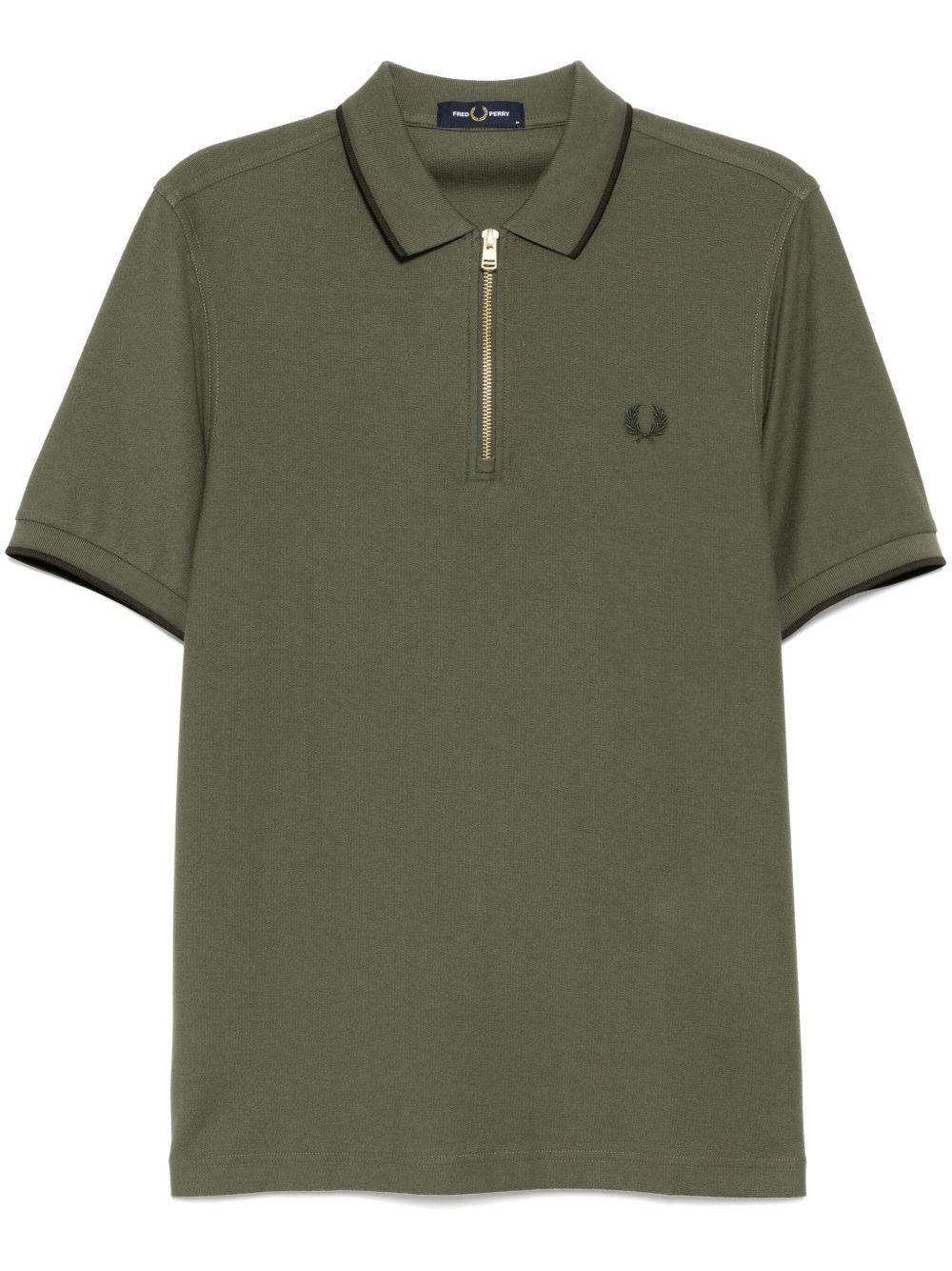 Fred Perry 绉纱珠地布拉链领Polo衫 - 绿色