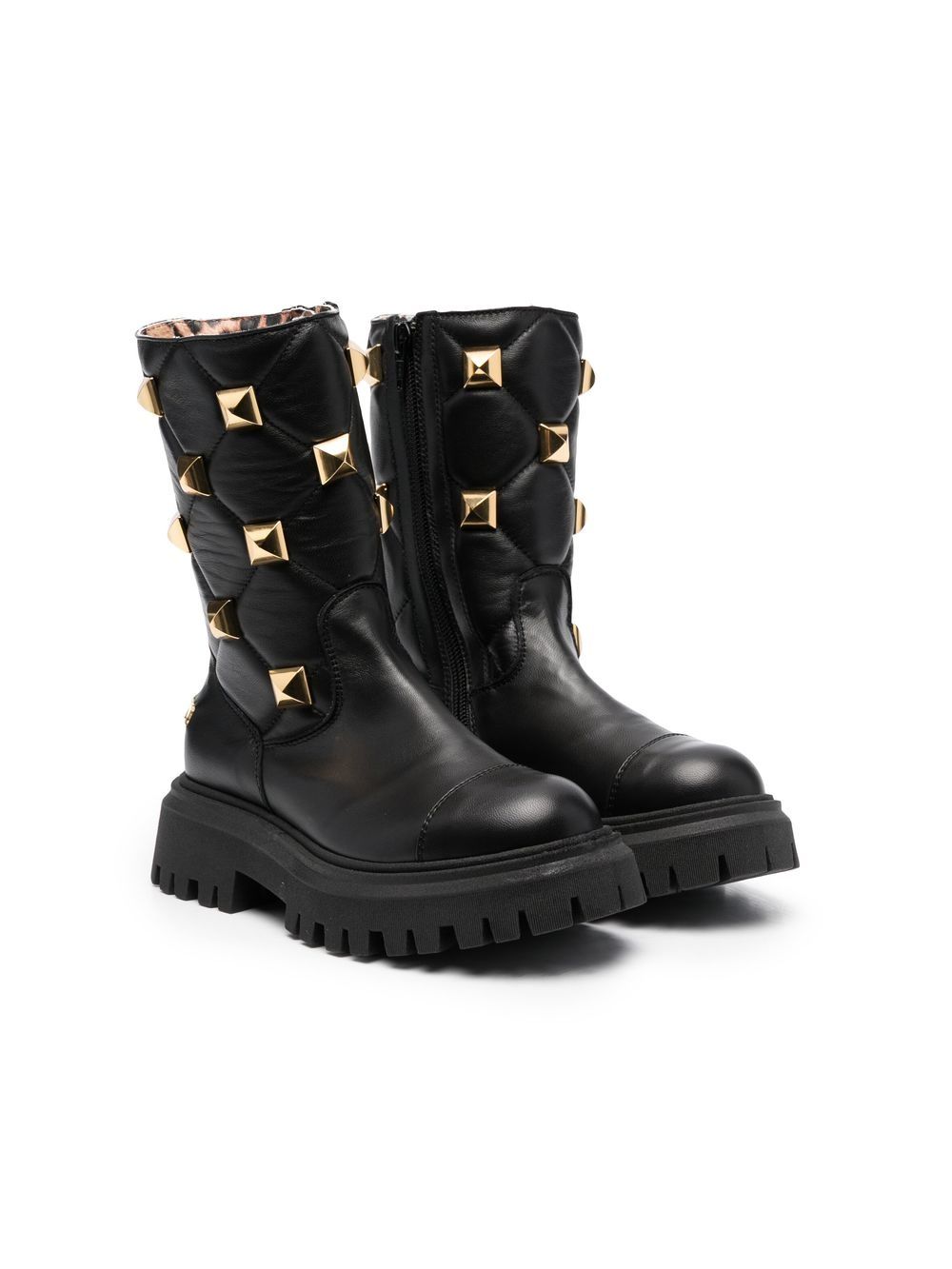 Philipp Plein Junior 铆钉缀饰短靴 - 黑色