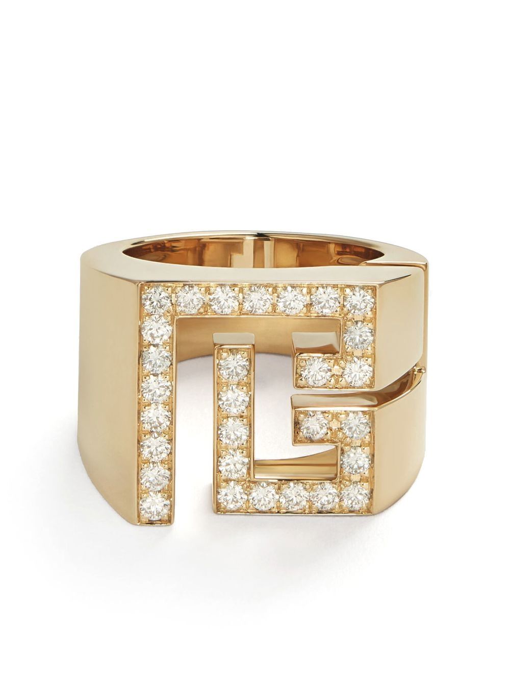 Balmain Labyrinth PB 18K黄金钻石密镶图章戒指 - 金色