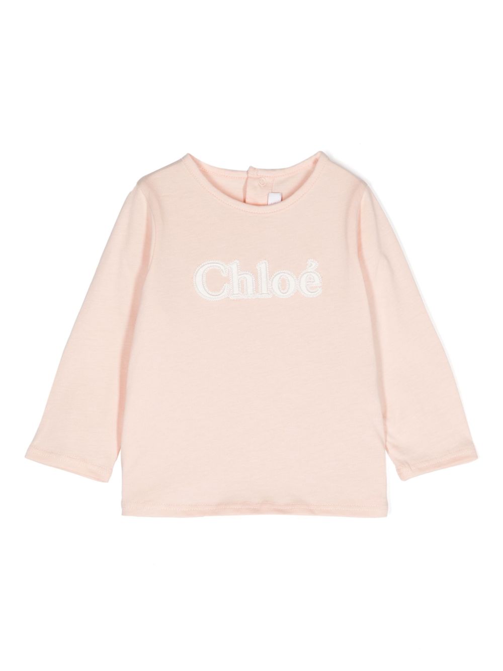 Chloé Kids logo刺绣棉T恤 - 粉色