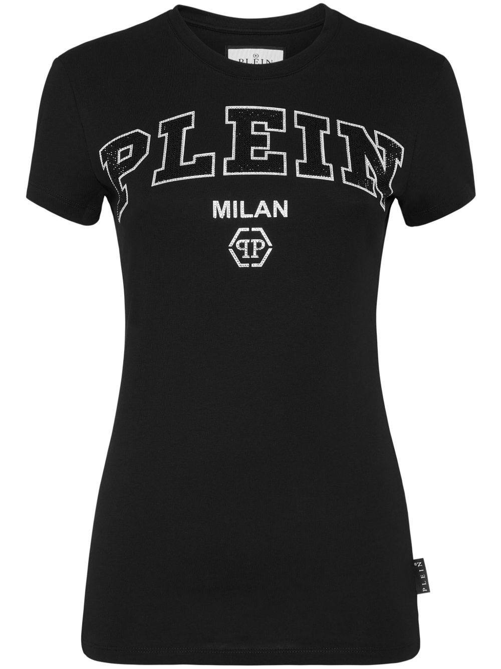 Philipp Plein logo水钻缀饰T恤 - 黑色