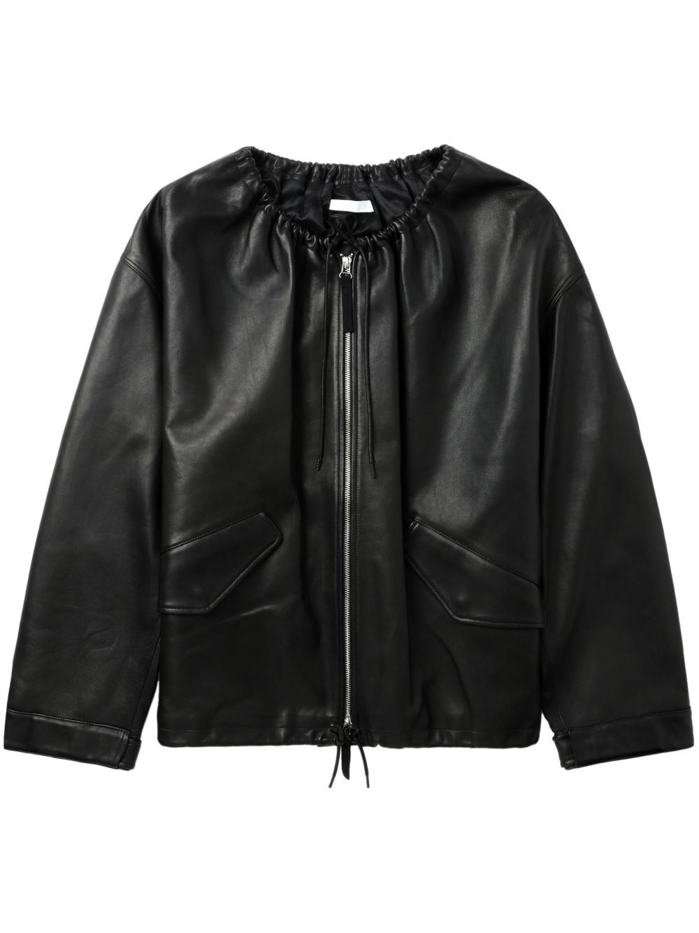 Helmut Lang 抽绳领皮质夹克 - 黑色