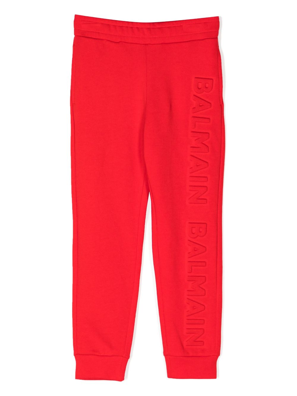 Balmain Kids logo浮雕棉运动裤 - 红色