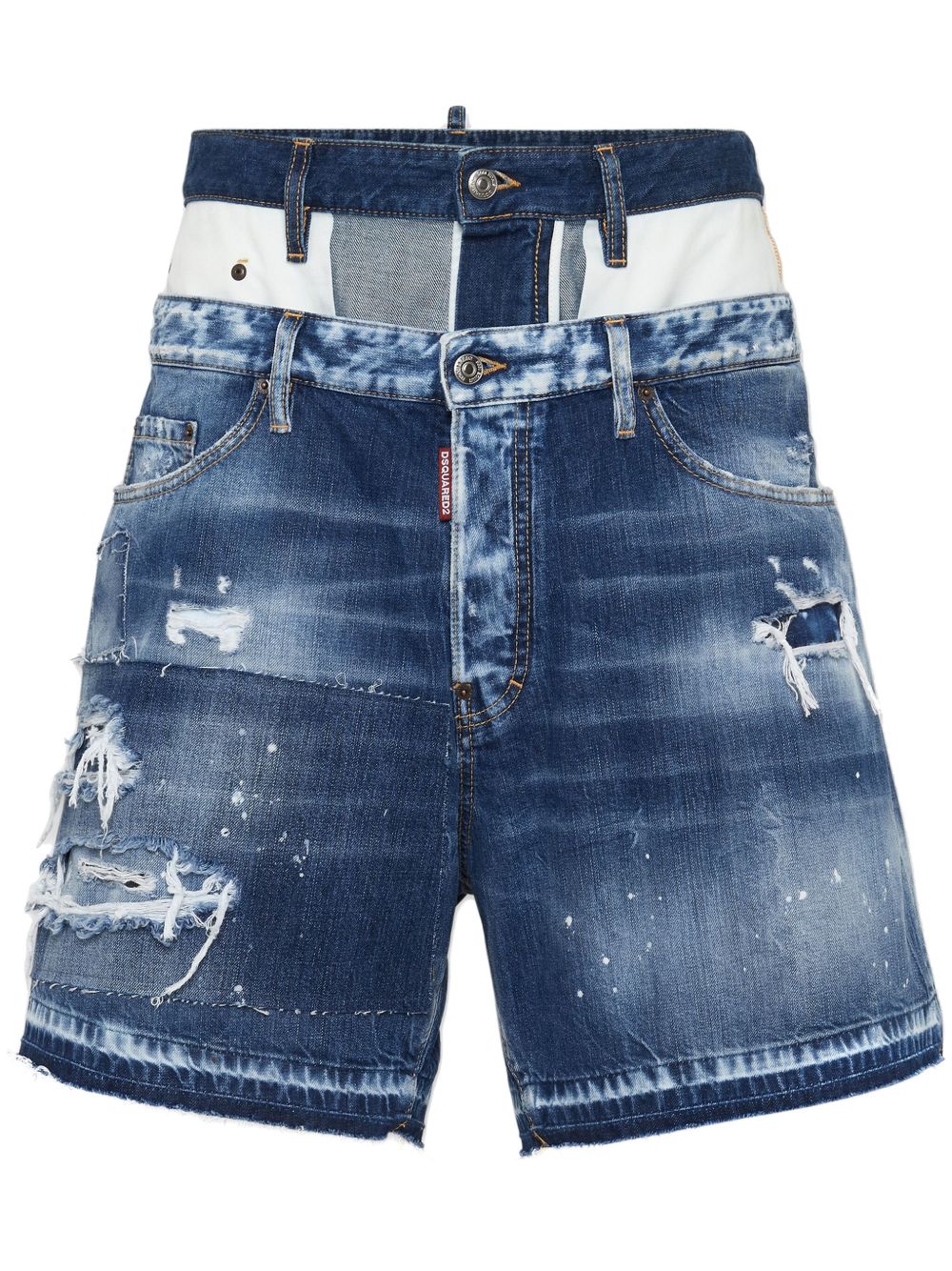 DSQUARED2 仿旧效果拼接牛仔短裤 - 蓝色