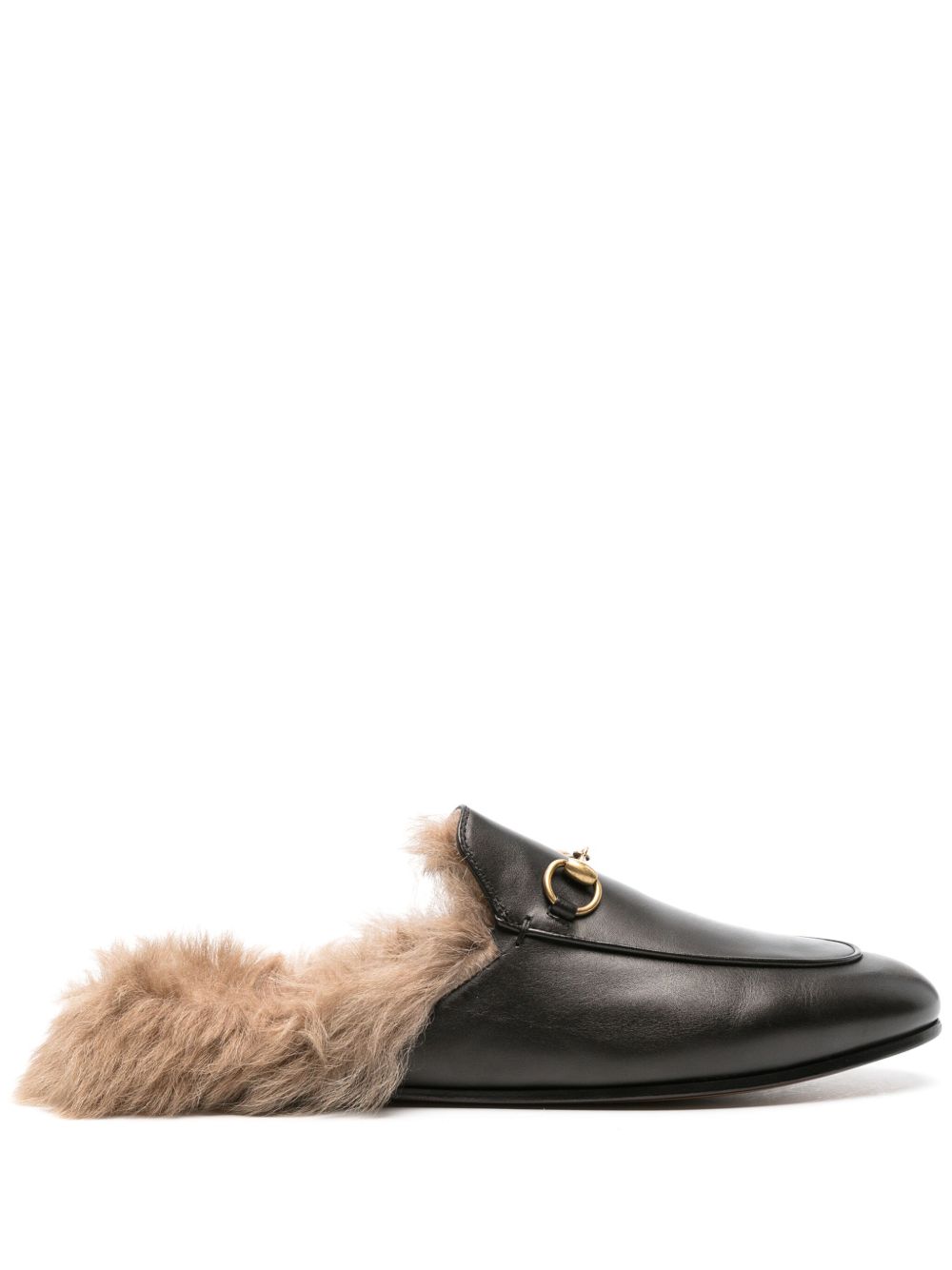 Gucci Princetown 皮毛一体皮质穆勒鞋 - 黑色