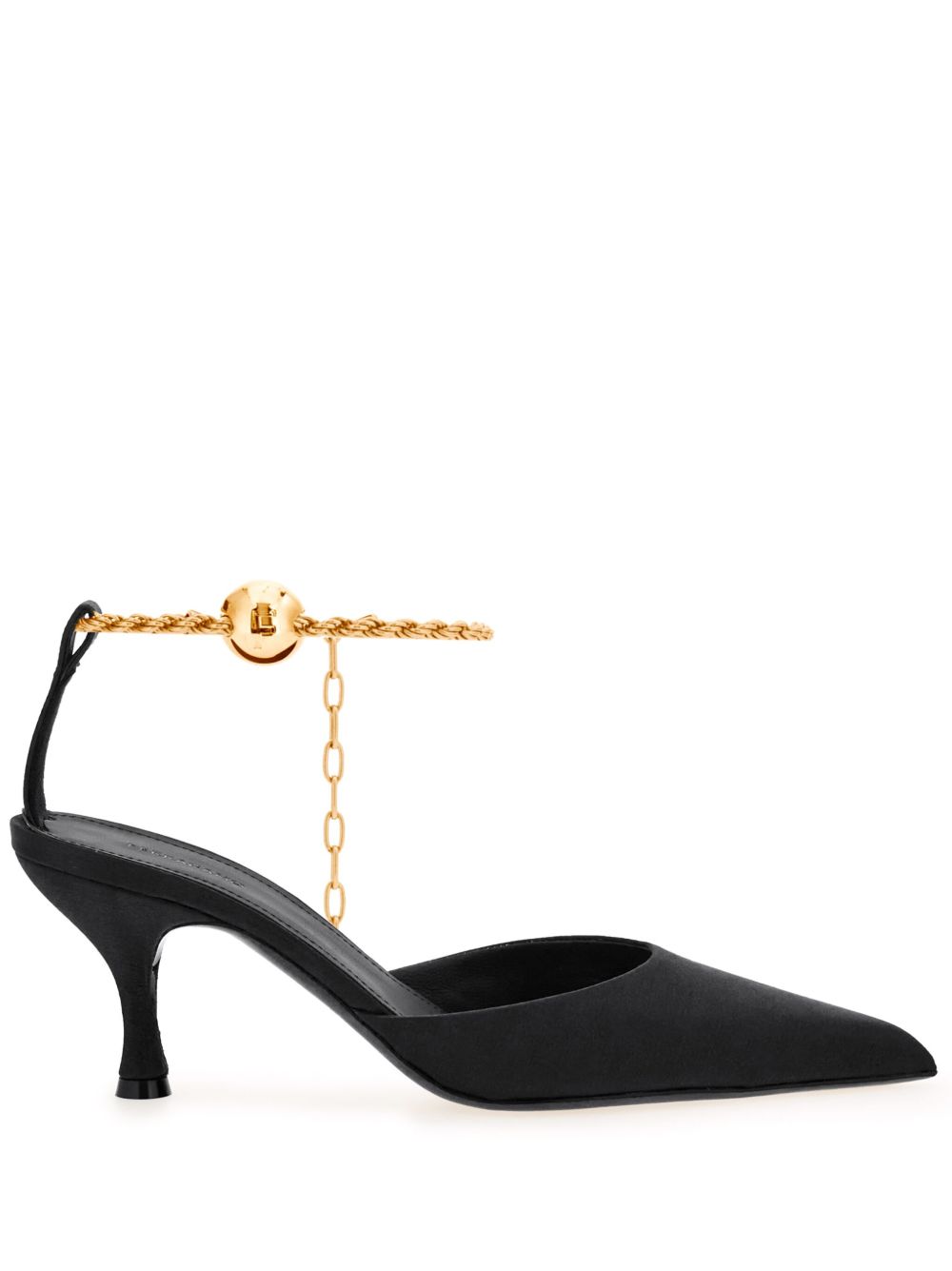 Ferragamo 粗链缎面中跟鞋 - 黑色