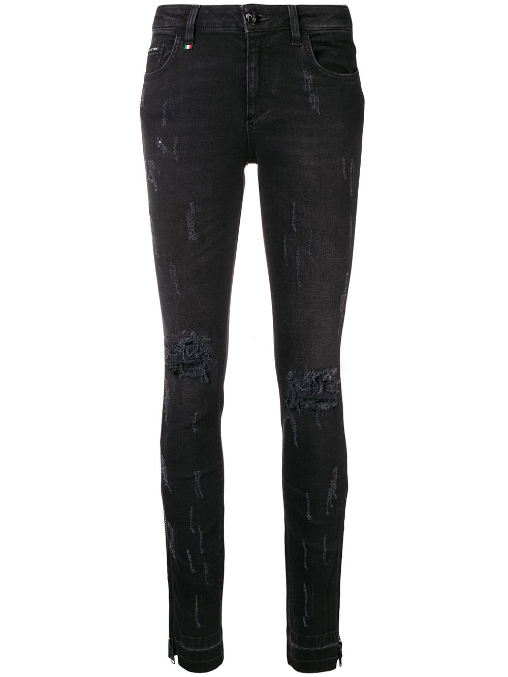 Philipp Plein 仿旧紧身牛仔裤 - 黑色