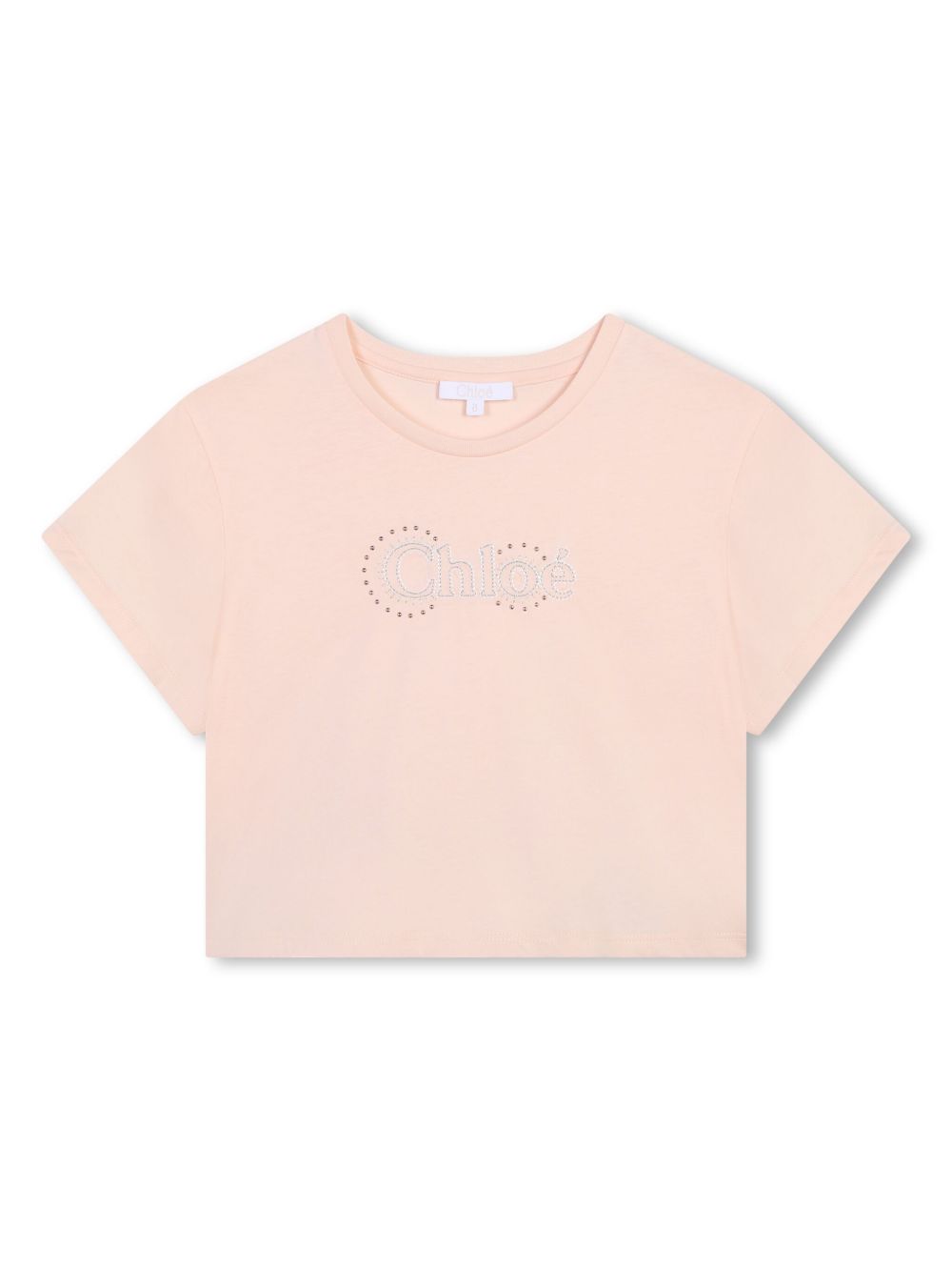 Chloé Kids logo刺绣圆领T恤 - 粉色