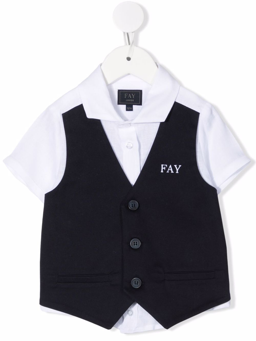 Fay Kids logo刺绣短袖衬衫 - 白色
