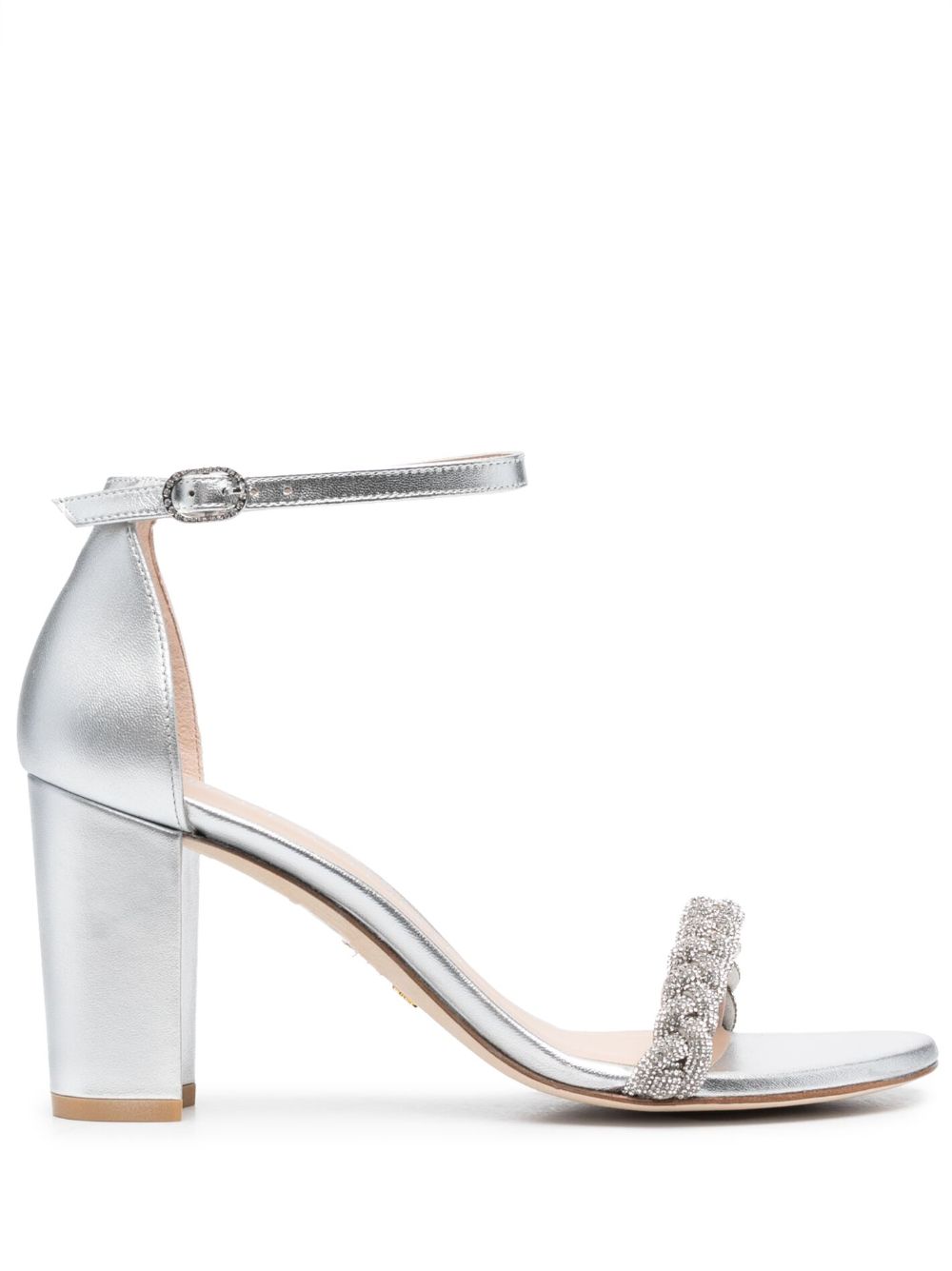 Stuart Weitzman NearlyNude 高跟金属感凉鞋 - 银色
