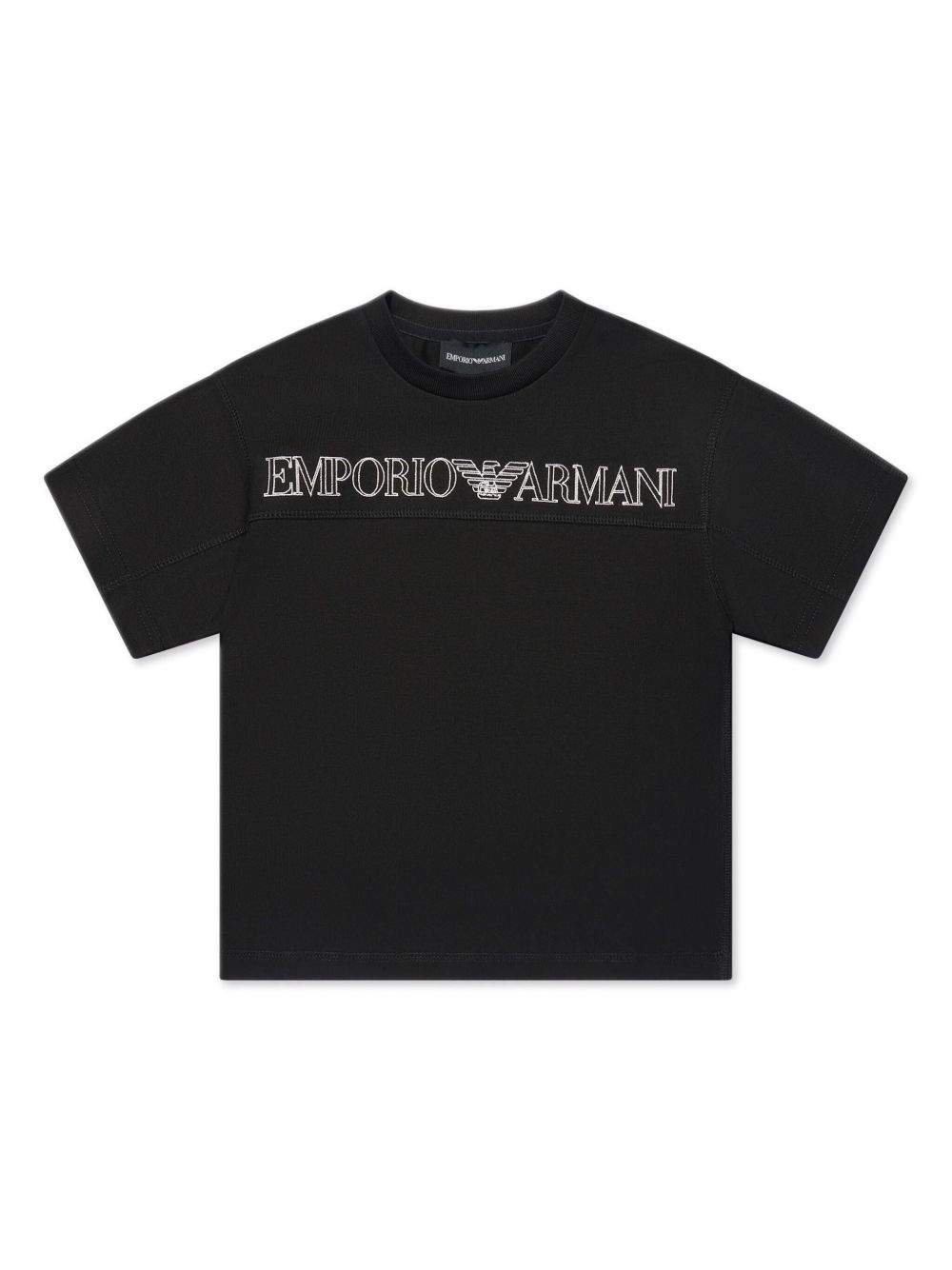 Emporio Armani Kids logo刺绣棉T恤 - 黑色
