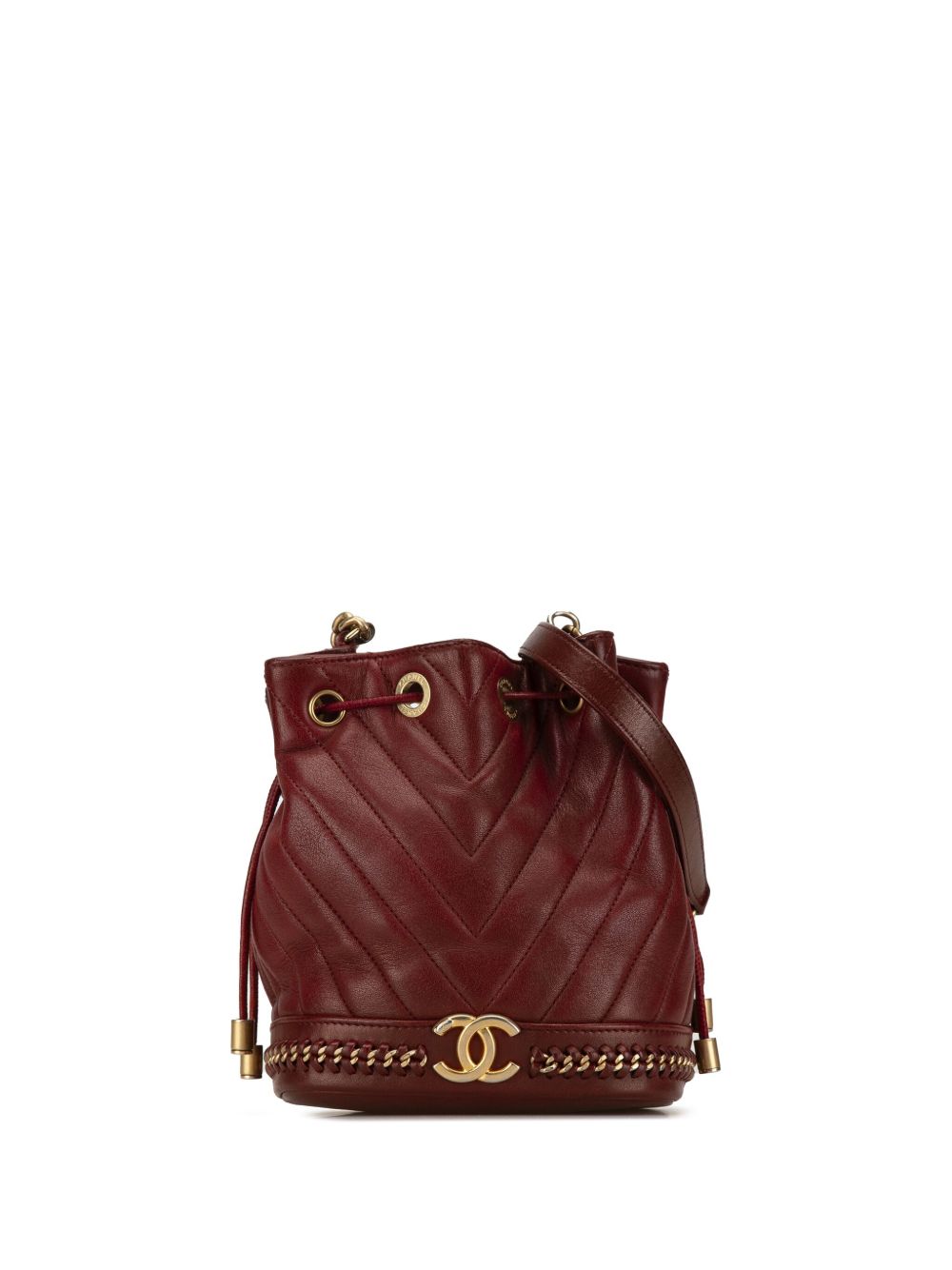 CHANEL Pre-Owned Paris Cosmopolite 人字纹图案小羊皮小号水桶包（2017-2018年典藏款） - 红色
