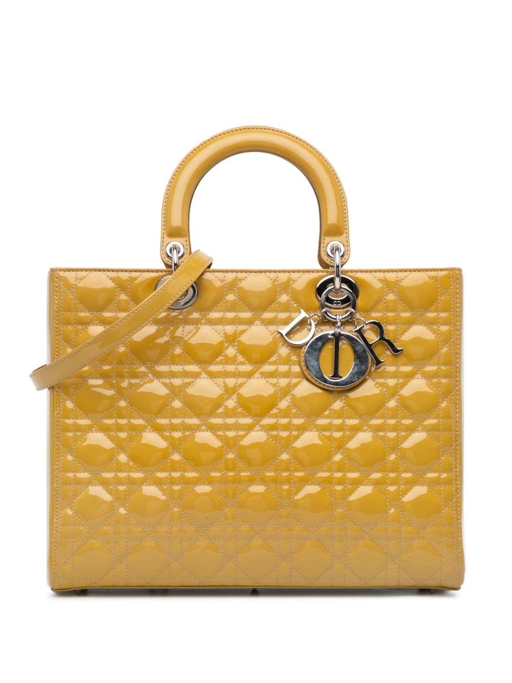 Christian Dior Pre-Owned Large Patent Cannage Lady Dior 斜挎包（2012年典藏款） - 黄色