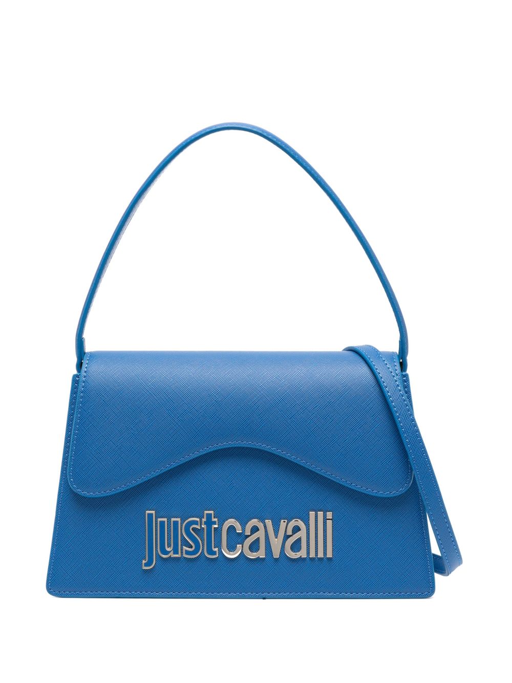 Just Cavalli logo十字纹皮质手提包 - 蓝色