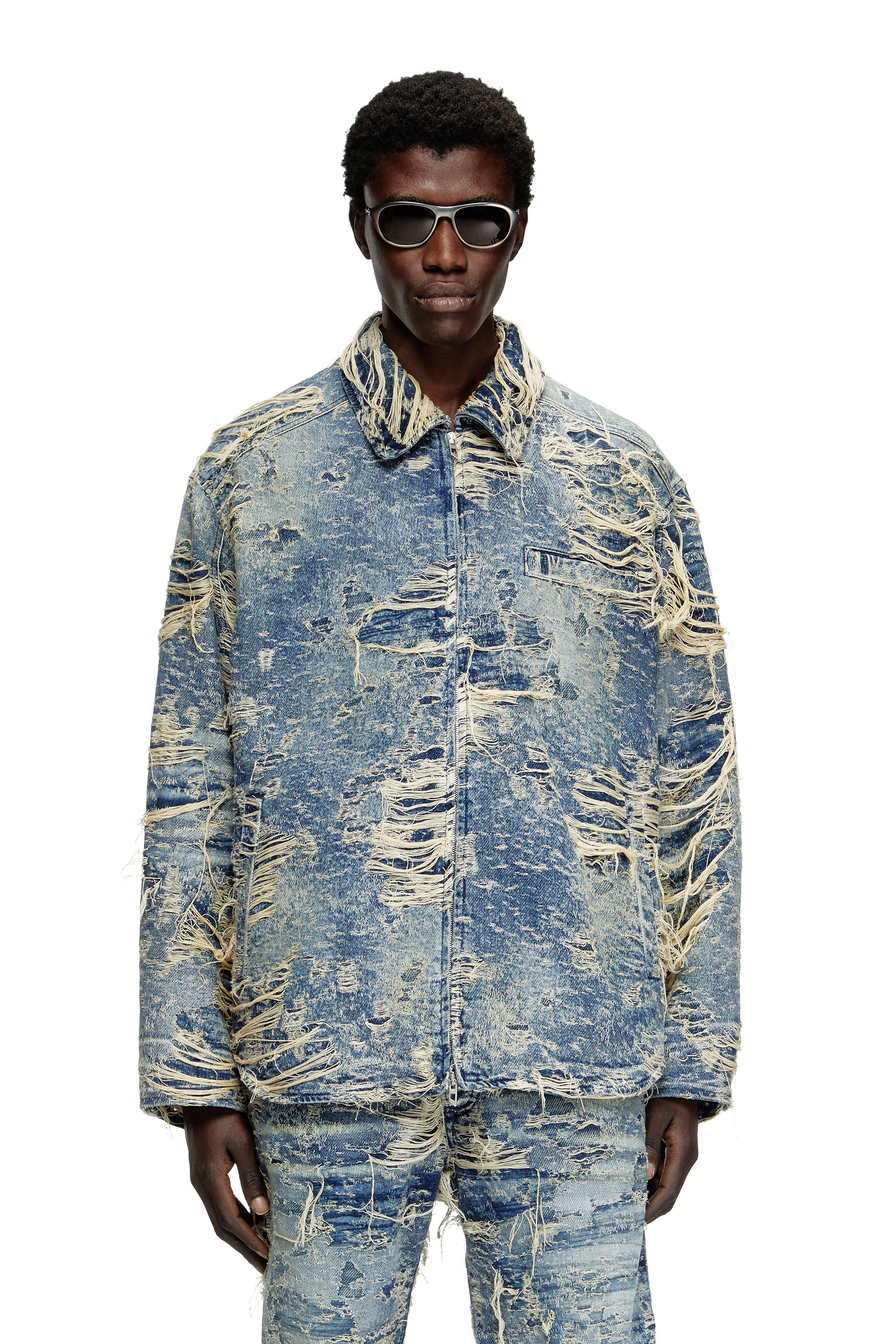 Diesel - Jacket in floating-thread denim - Denim Jackets - Man - Blue