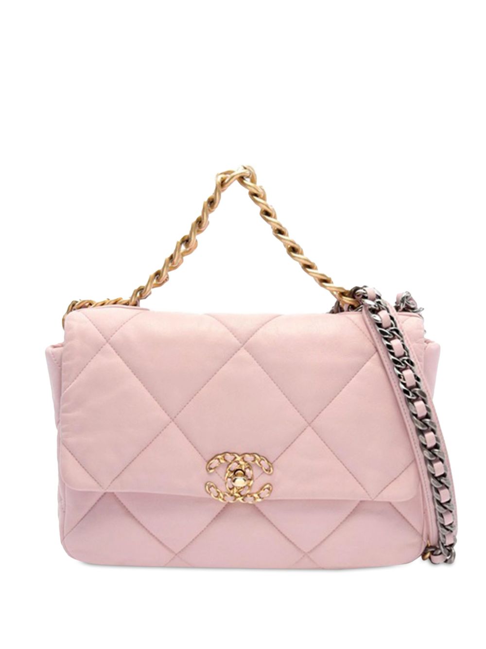 CHANEL Pre-Owned 19 Flap 大号小羊皮斜挎包（2021年典藏款） - 粉色
