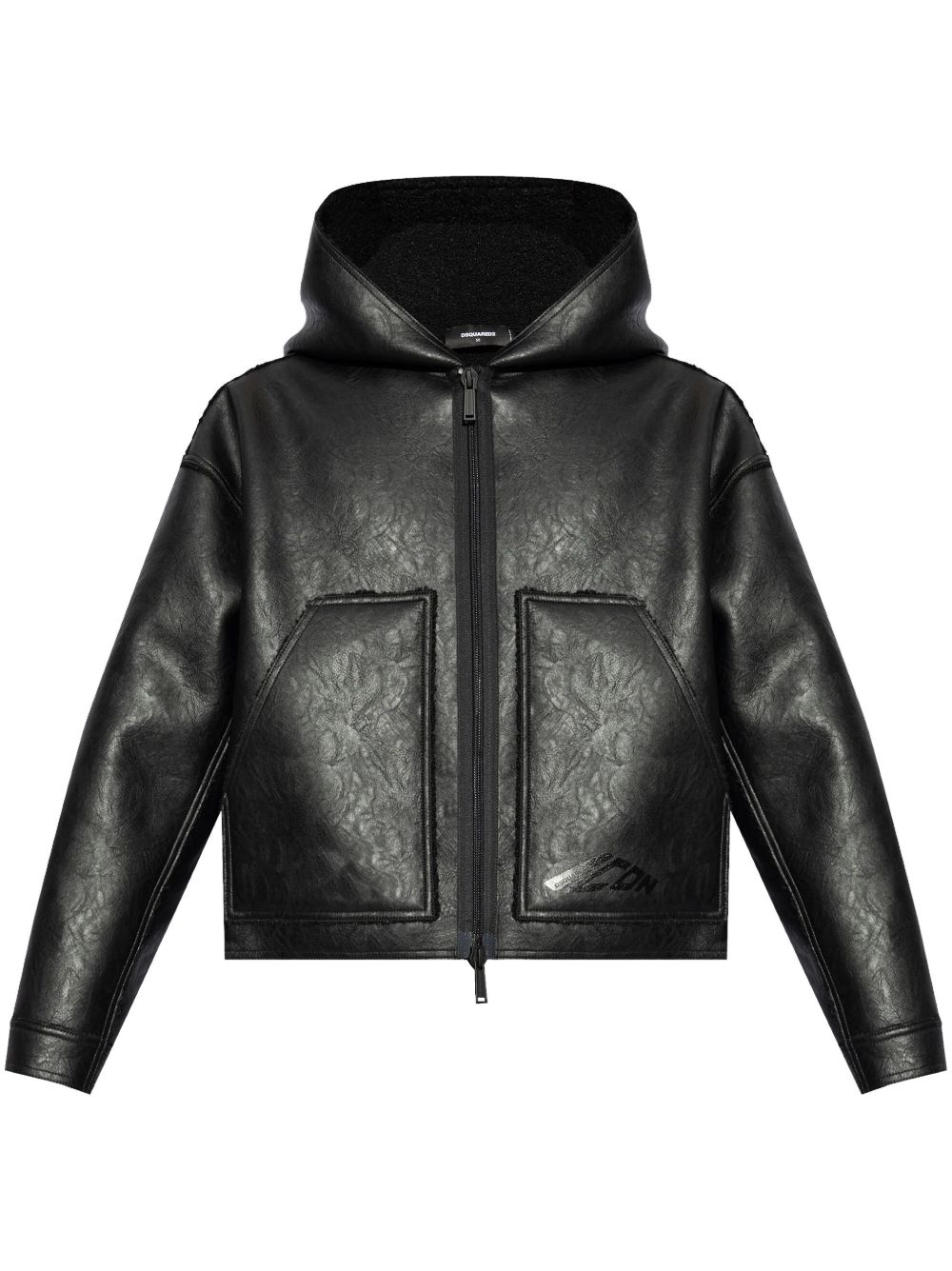 DSQUARED2 连帽人造皮革夹克 - 黑色