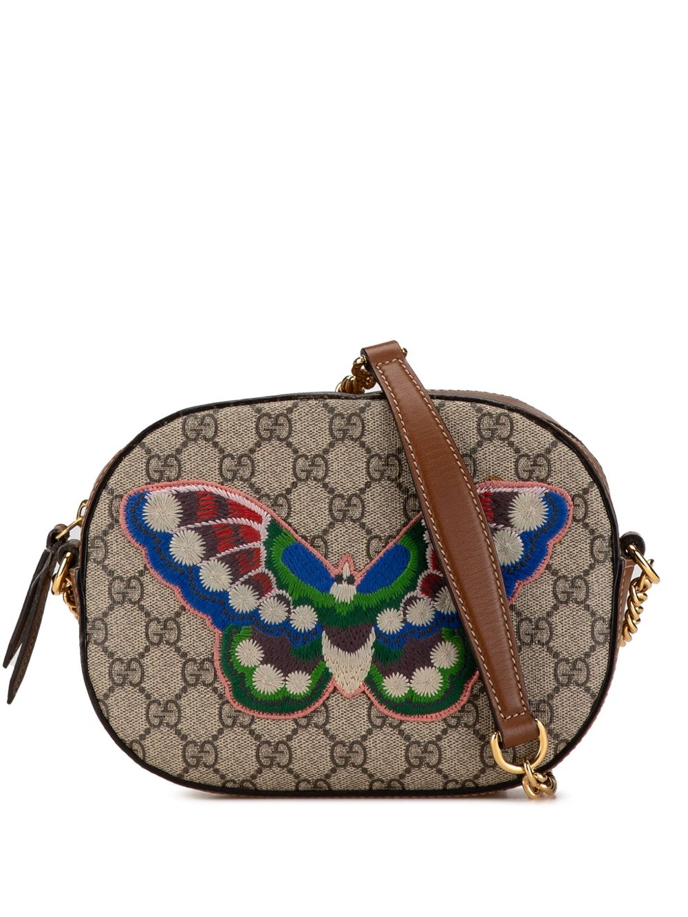 Gucci Pre-Owned GG Supreme Butterfly Embroidered Camera 斜挎包（2000–2015年典藏款） - 褐色