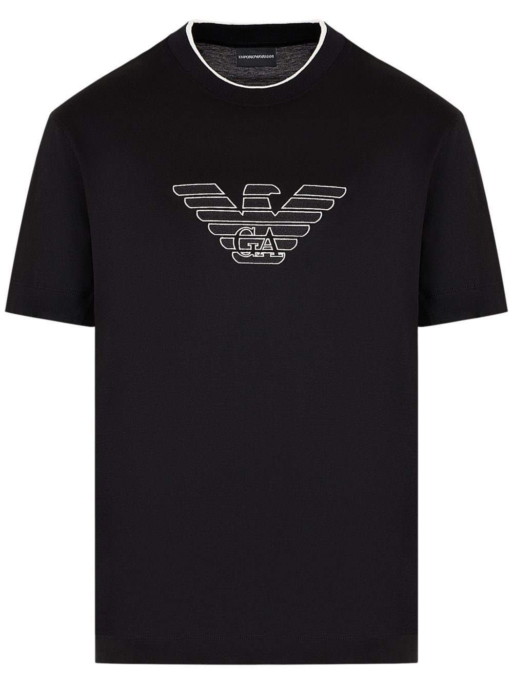 Emporio Armani logo植绒平纹针织T恤 - 黑色