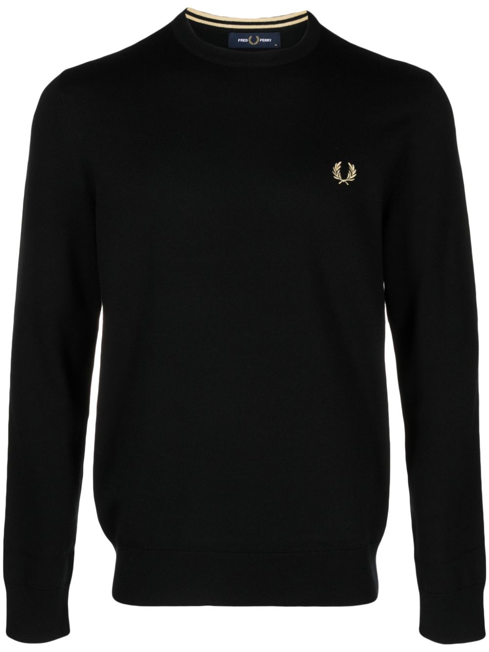 Fred Perry logo刺绣圆领毛衣 - 黑色