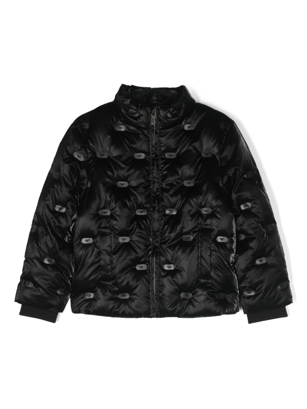 Emporio Armani Kids logo印花填充夹克 - 黑色