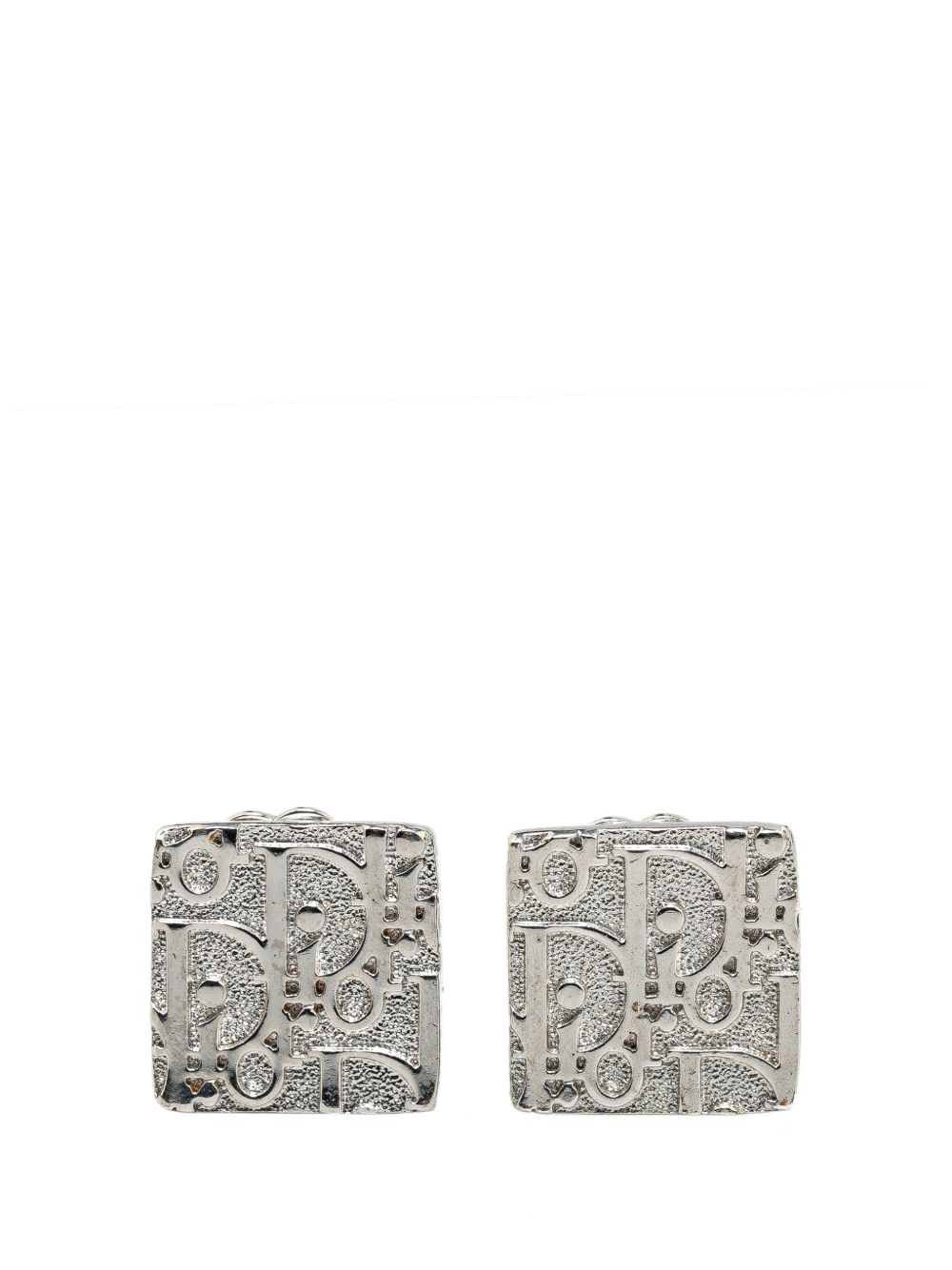Christian Dior Pre-Owned Brass Oblique Square 夹扣式装饰耳环（1900年代典藏款） - 银色