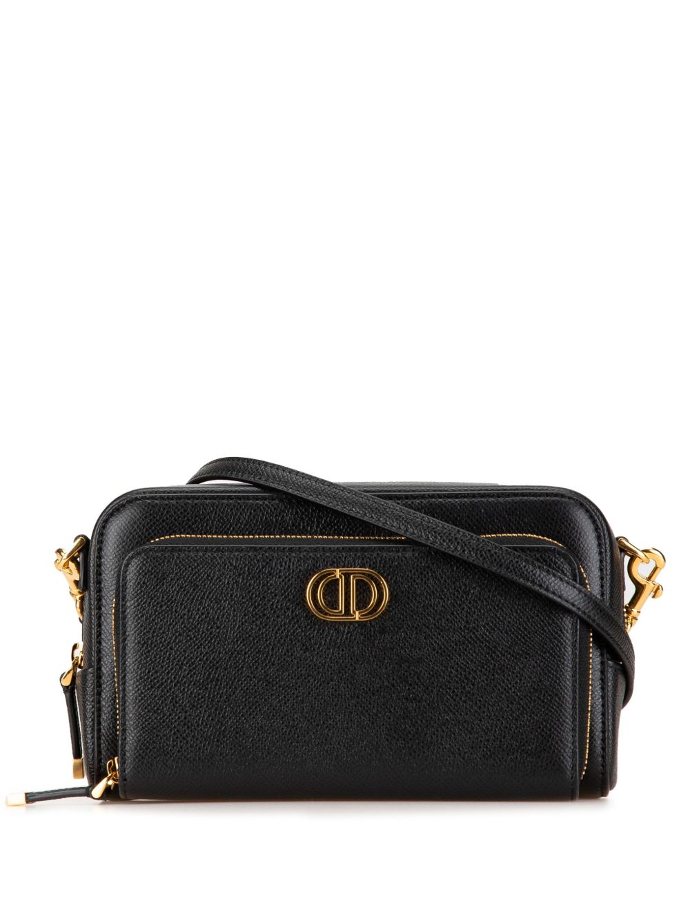 Christian Dior Pre-Owned Caro Double Pouch 粒纹小牛皮斜挎包（2022年典藏款） - 黑色
